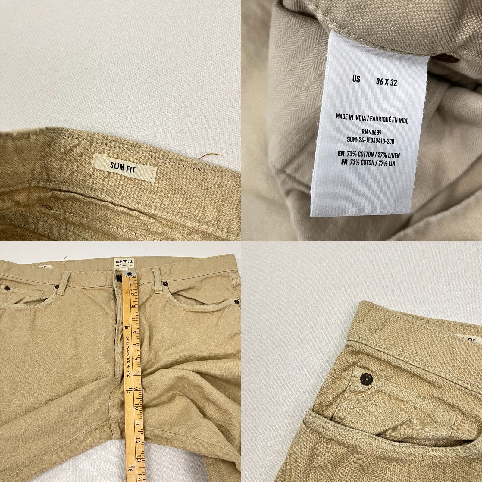 Todd Snyder Todd Snyder Chino Pants Mens 36x28 Slim Brown Linen Blend 5 Pocket Casual Summer Shirt? Size US 36 / EU 52 - 8 Thumbnail
