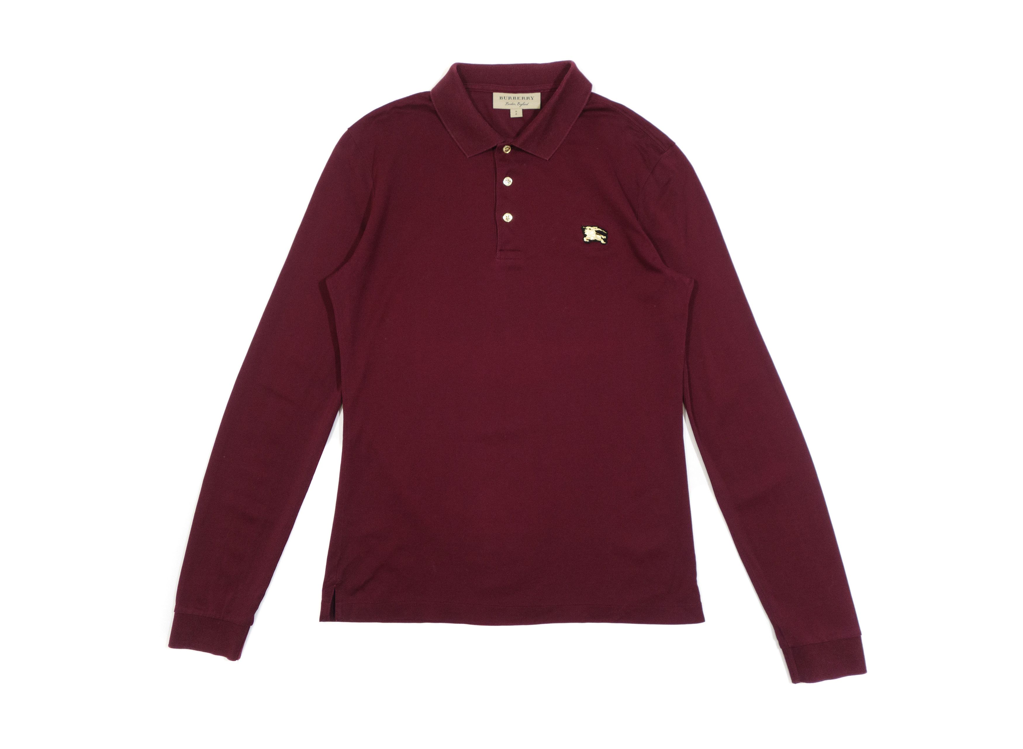 Burberry Brit Burgundy Long Sleeve Gold Patch Logo Pique Polo Shirt Size US S / EU 44-46 / 1 - 1 Thumbnail
