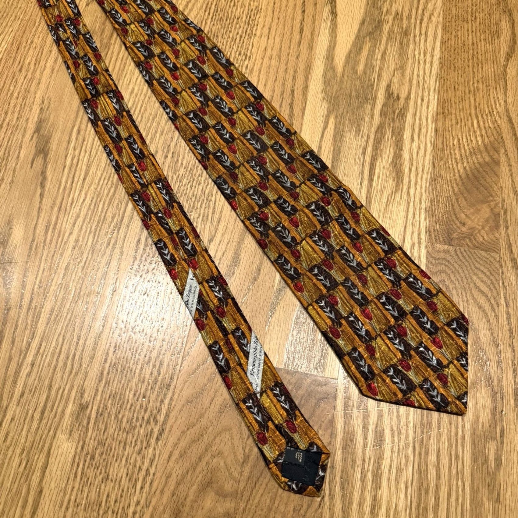 Ermenegildo Zegna Ermenegildo Zegna Silk Tie Italy Brown Gold Red Flowers 3.75" x 57" Men Size ONE SIZE - 2 Thumbnail