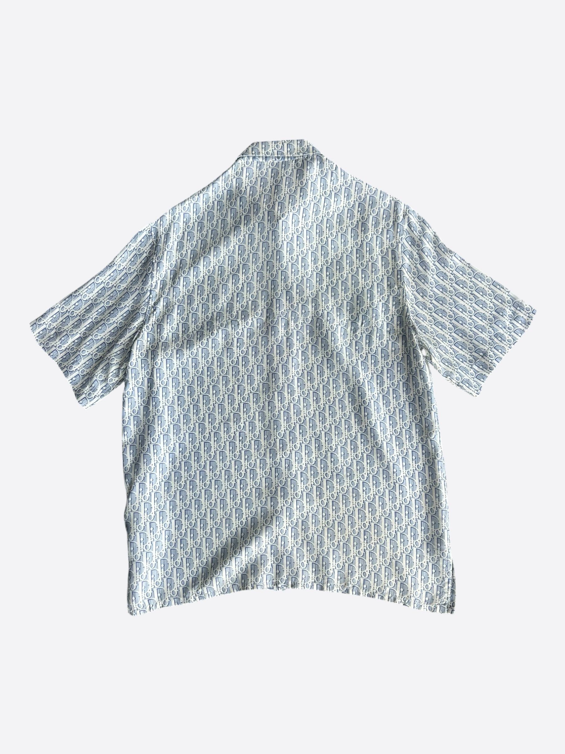 Dior Dior White & Blue Oblique Silk Button Up Shirt Size US L / EU 52-54 / 3 - 2 Thumbnail