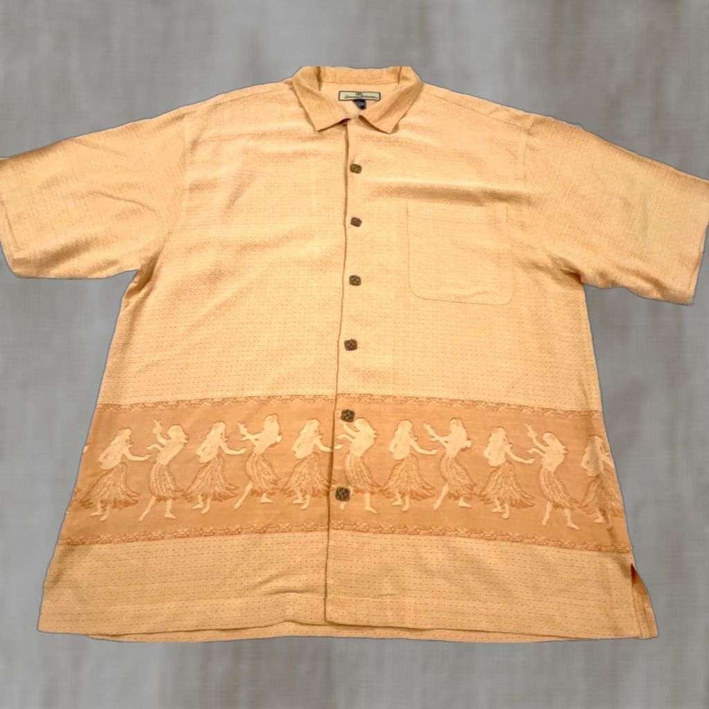 Tommy Bahama Tommy Bahama Shirt Men Large Orange Silk Button Up Hawaiian Camp Hula Dancers Size US L / EU 52-54 / 3 - 1 Thumbnail