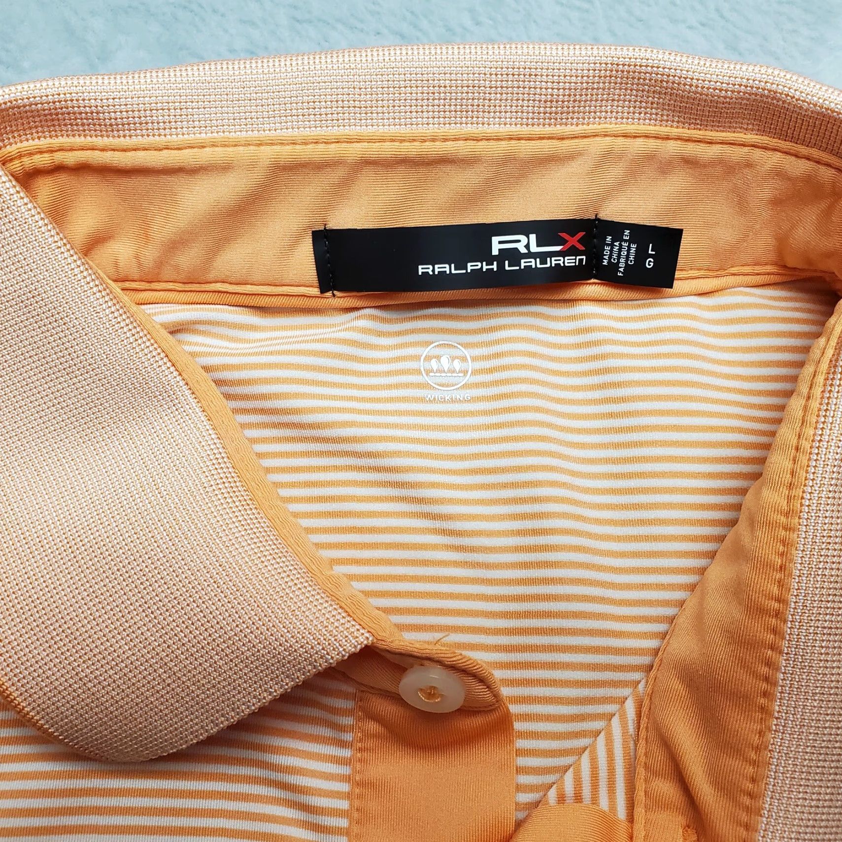 Polo Ralph Lauren RLX Ralph Lauren Shirt Mens Large Salmon Stripe Polo Polyester Short Sleeve Golf Shirt Size US L / EU 52-54 / 3 - 4 Thumbnail
