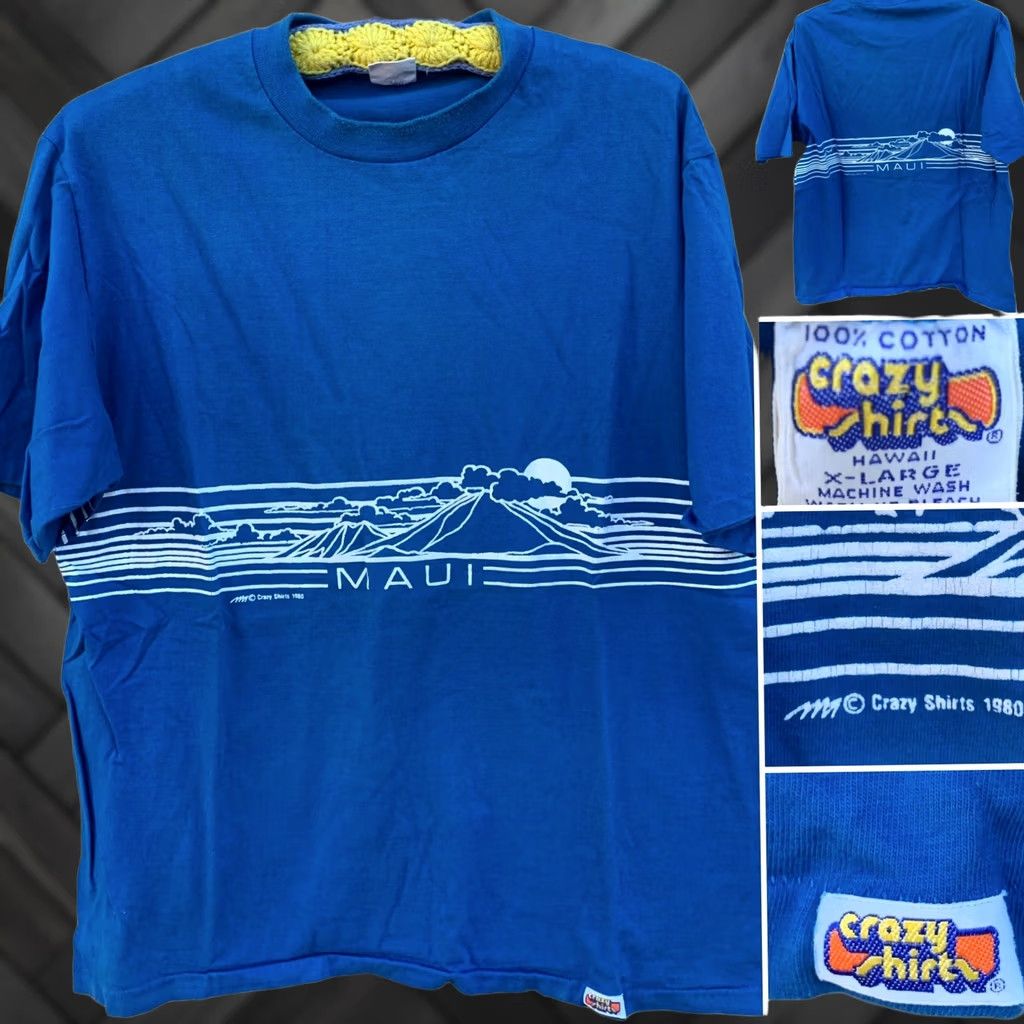 Vintage VINTAGE Crazy Shirts MAUI T-Shirt Hawaii 80s Blue X-Large XL Adult Size US XL / EU 56 / 4 - 1 Thumbnail