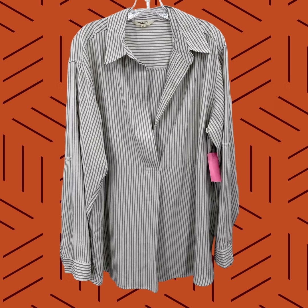 Vintage Max Studio Blouse Size XL White Stripe Long Sleeve Pre-Owned Size XL / US 12-14 / IT 48-50 - 1 Thumbnail