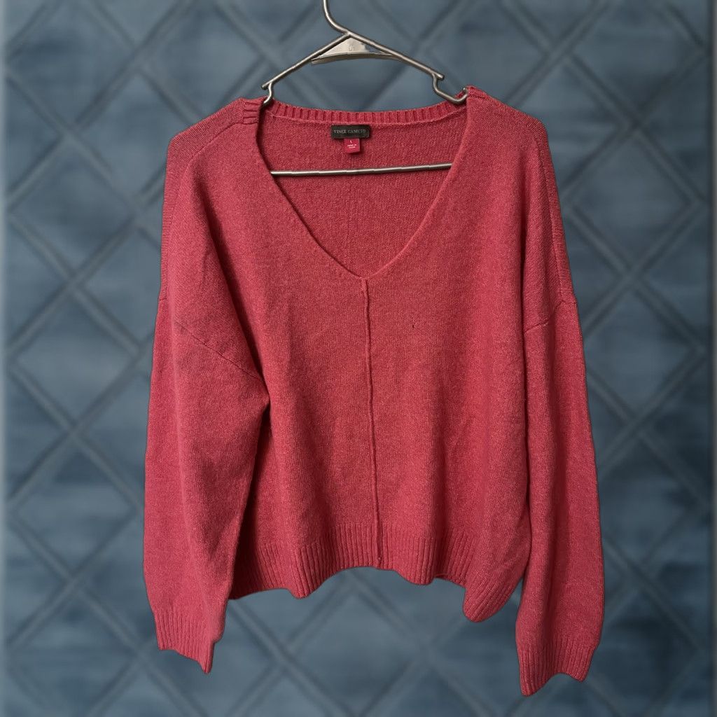 Vince Camuto Vince Camuto Pink V-Neck Sweater Top L Women Pullover Knit Long Sleeve Size L / US 10 / IT 46 - 1 Thumbnail