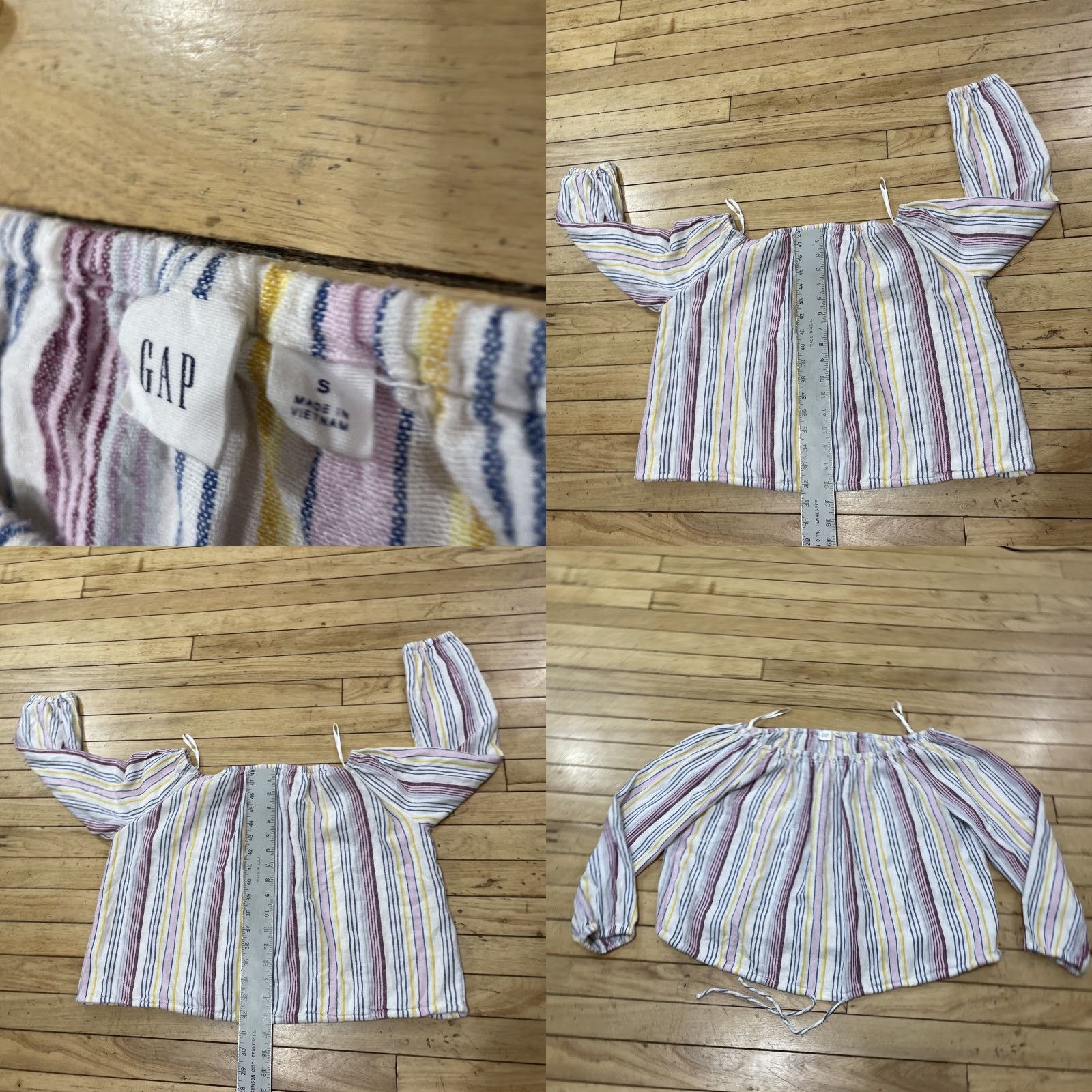 Gap GAP Linen OTS Striped Blouse Womens S Multicolor Retro 90s Coastal Casual Size S / US 4 / IT 40 - 8 Thumbnail