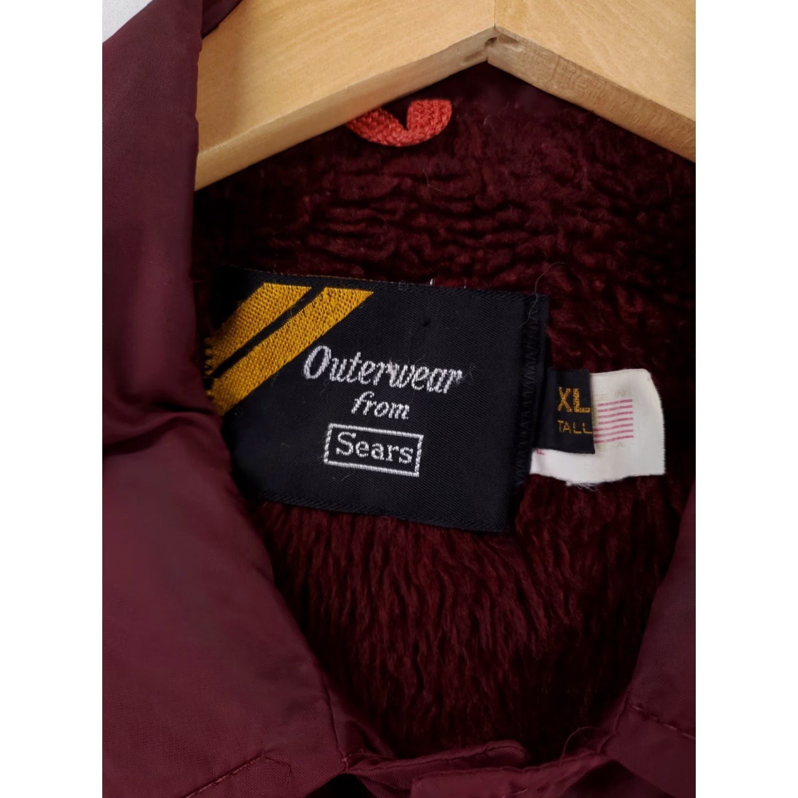 Sears VINTAGE Sears Outerwear 70s Satin Snap Jacket Sherpa Lined Maroon Red Mens XL Tall Windbreaker Jacket Size US XL / EU 56 / 4 - 3 Thumbnail