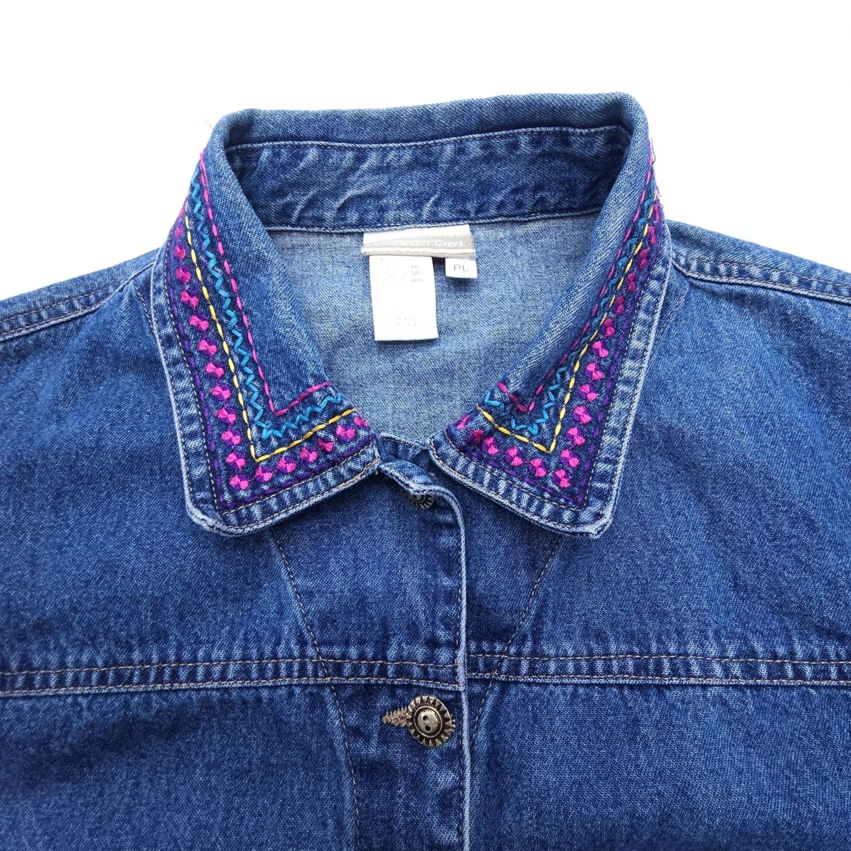 Coldwater Creek VTG Coldwater Creek Embroidered Denim Jacket Southwestern Aztec Tribal Geometric Pattern Blue Women Jacket PL Petite Size Short Sleeve" Size L / US 10 / IT 46 - 3 Thumbnail