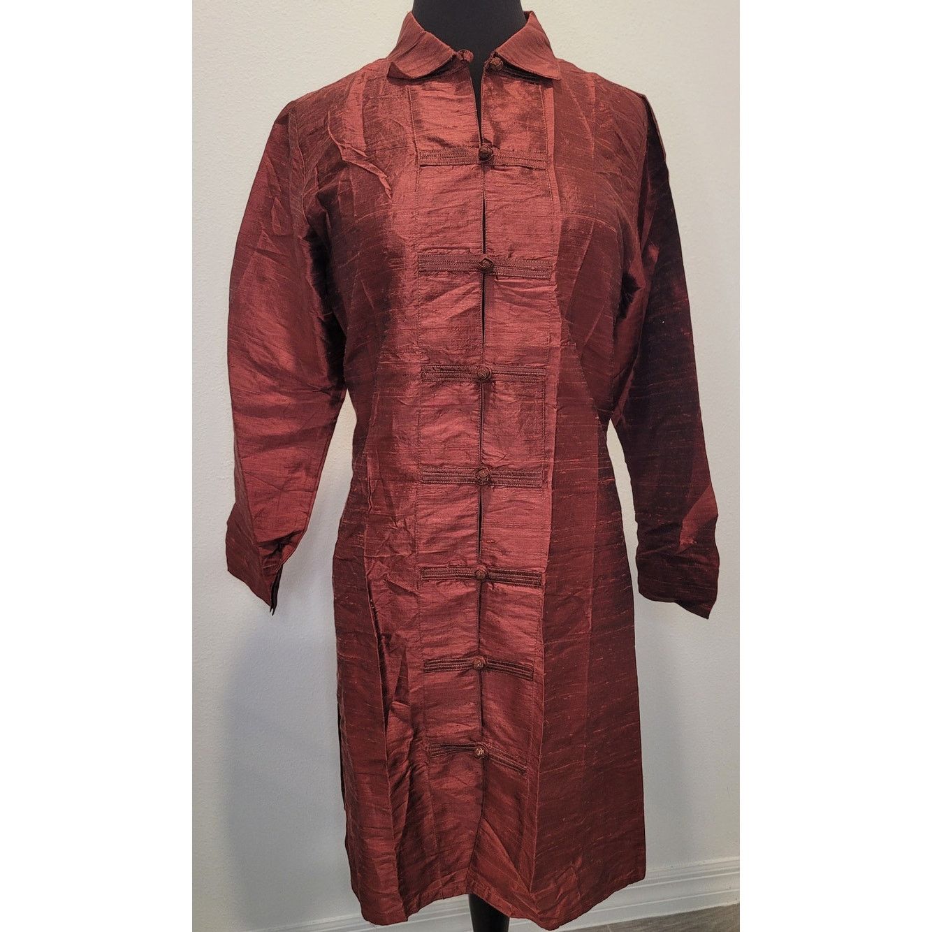 Vintage NWT Red Silk Frog Toggle Shacket M Romantic Statement Size M / US 6-8 / IT 42-44 - 2 Thumbnail