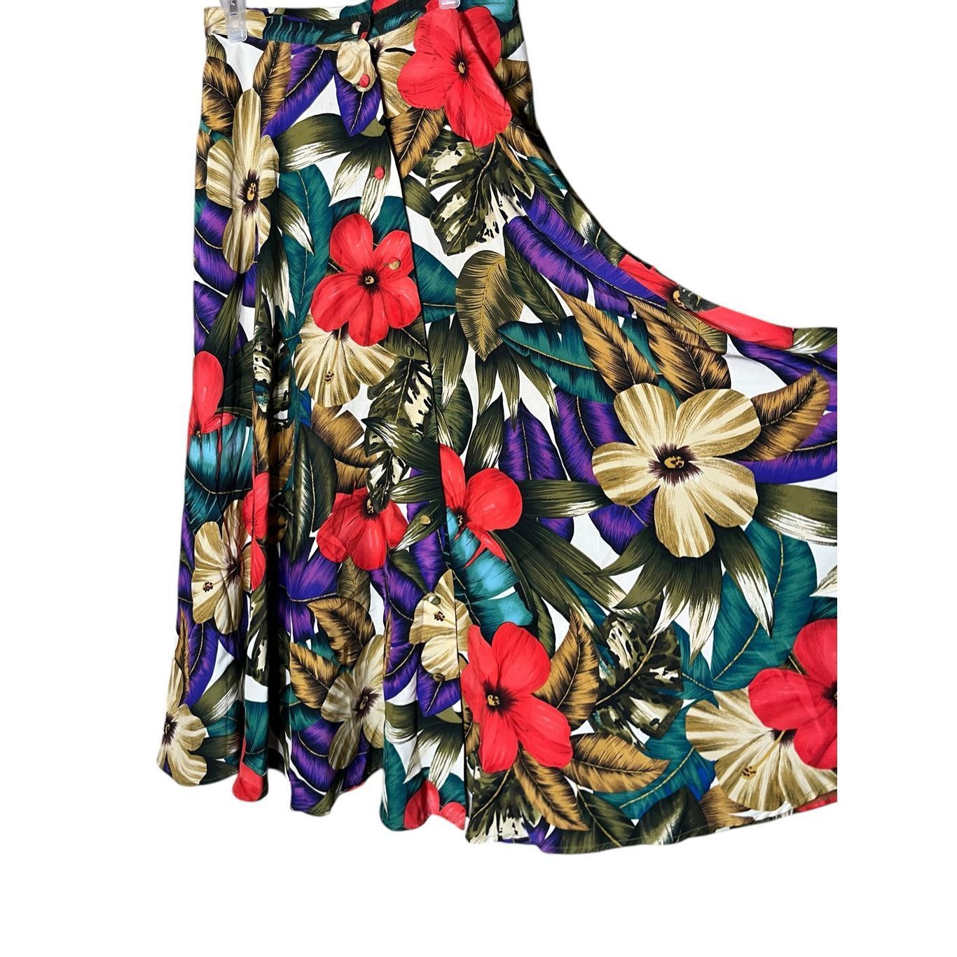 Other Vintage Dana Buchman 90s Hibiscus Floral Print Silk Button Front Skirt 4 Size 27" / US 4 / IT 40 - 3 Thumbnail
