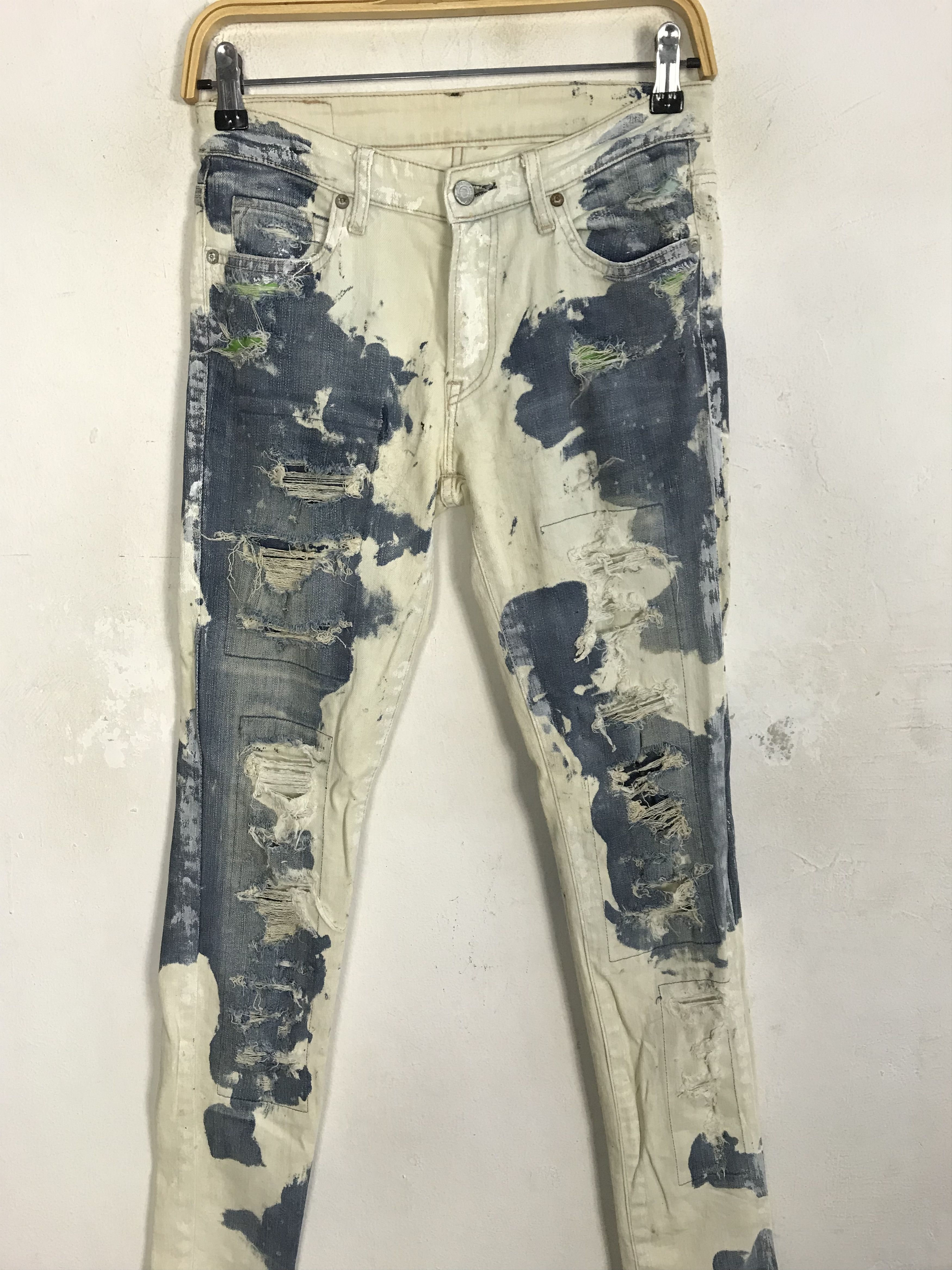 Japanese Brand Raison De Realitas Acid Wash Denim Indigo Pant Size US 26 / EU 42 - 3 Thumbnail