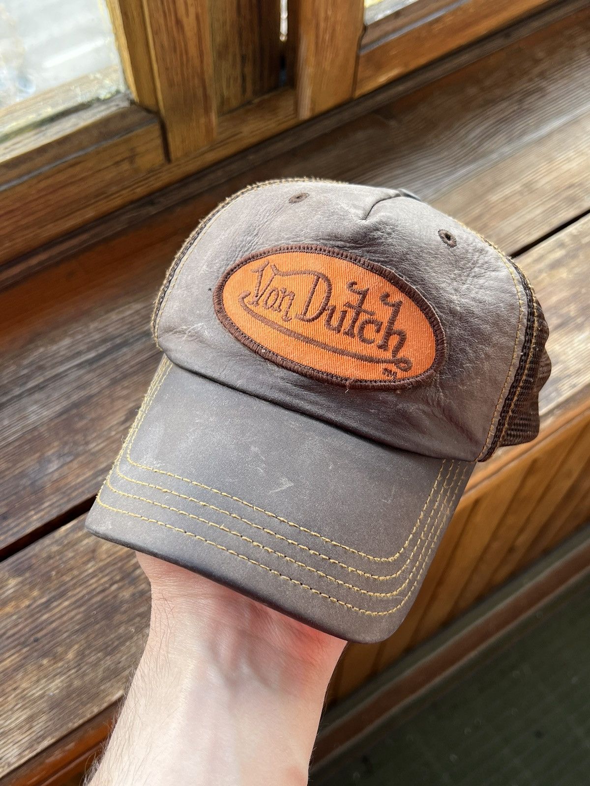 Vintage leather Von Dutch Cap Distressed rare big logo