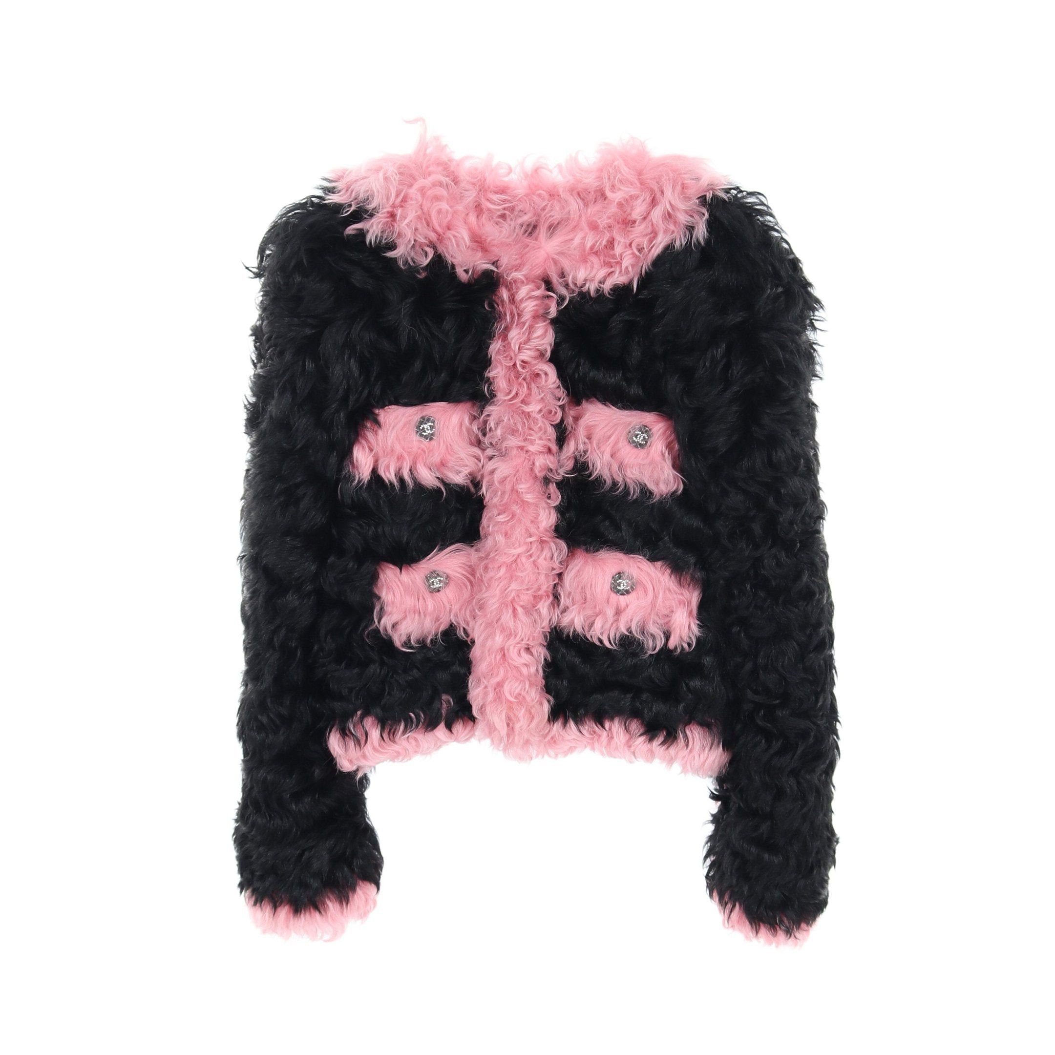 Chanel Chanel Cocomark Button Fur Jacket No-Collar Shearling Black Pink 21K Size ONE SIZE - 1 Thumbnail