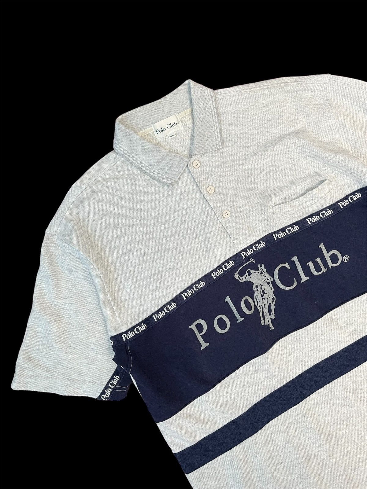 Polo Ralph Lauren POLO CLUB Big Logo Stripe Polo T Shirt Single Pocket Vintage Size US L / EU 52-54 / 3 - 1 Thumbnail