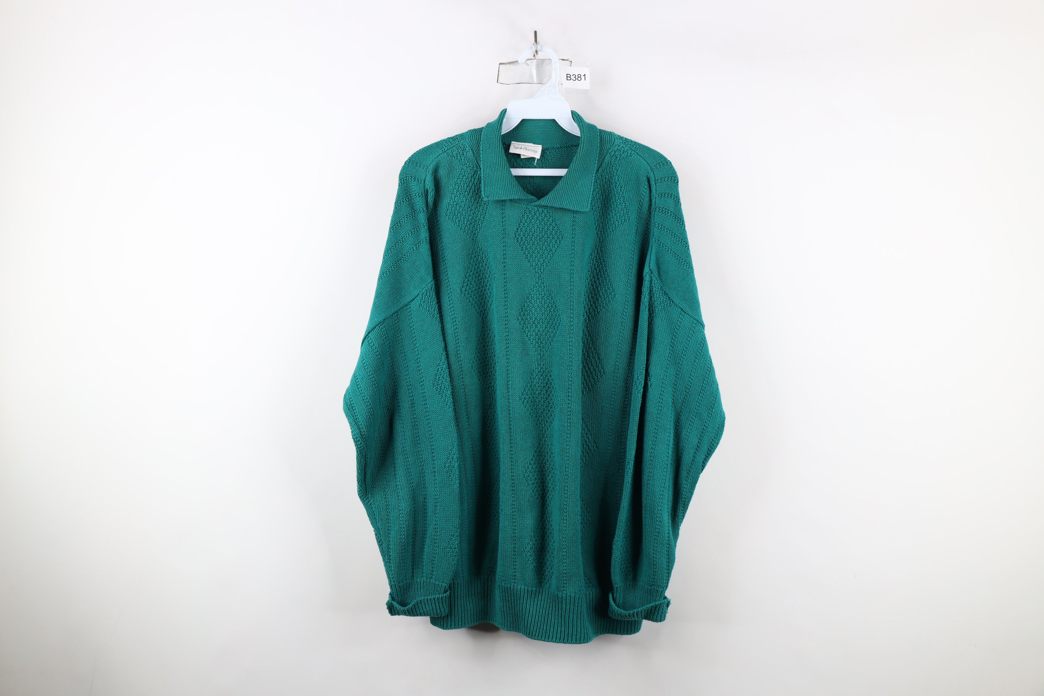 Vintage Vintage 90s Streetwear Diamond Ribbed Collared Sweater USA Size XXL / US 16-18 / IT 52-54 - 1 Thumbnail