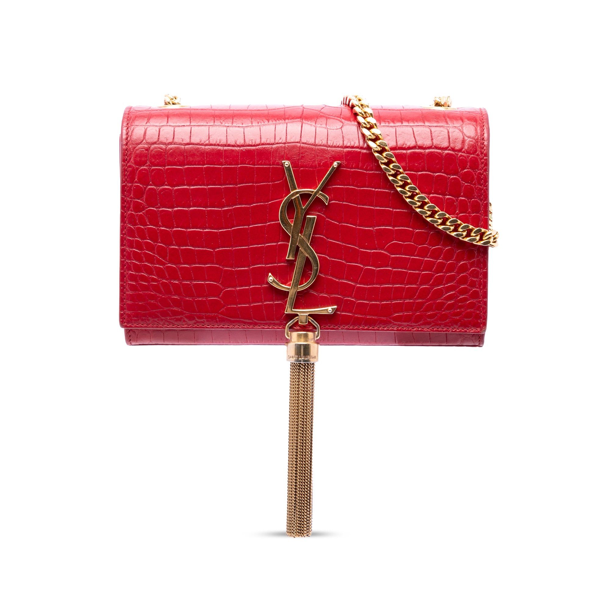Saint Laurent Paris Small Croc Embossed Leather Kate Tassel Crossbody Size ONE SIZE - 1 Thumbnail