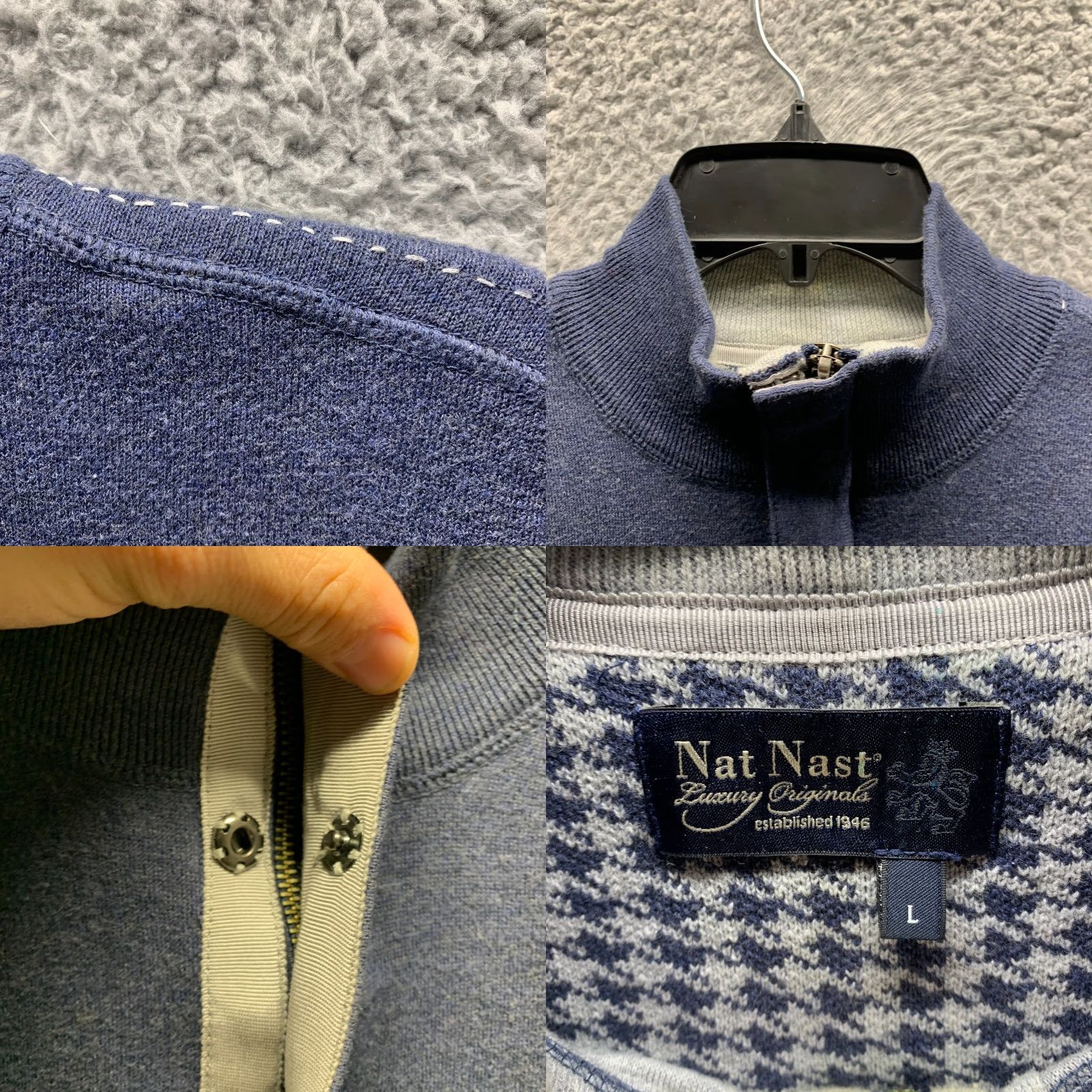 Nat Nast VINTAGE Nat Nast Sweater Mens Adult Large Blue Henley 1/4 Zip Zip Snap Cotton Nylon Logo 90s Preppy Size US L / EU 52-54 / 3 - 8 Thumbnail