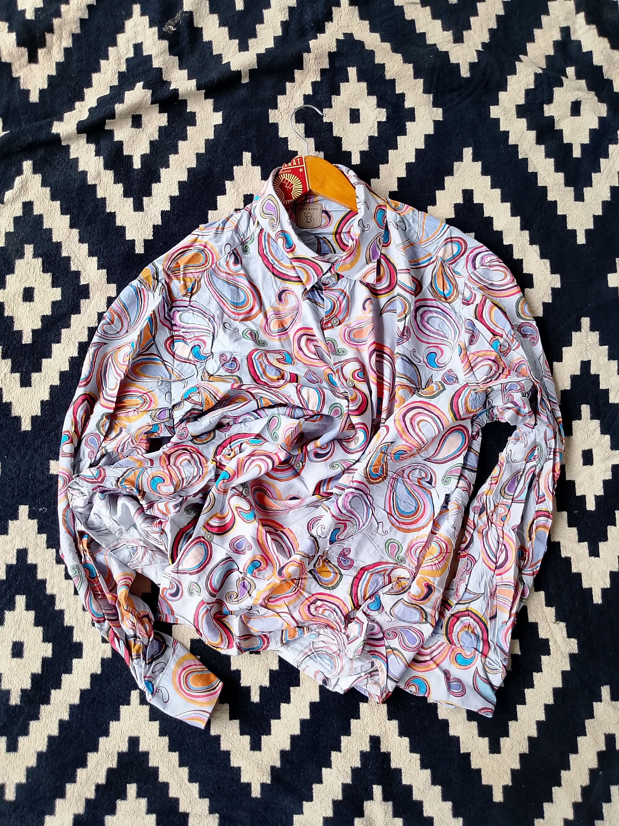 Other Rare Rabbit Marsh Blue Paisley Printed Spread Collar Shirt Size US XXL / EU 58 / 5 - 2 Thumbnail