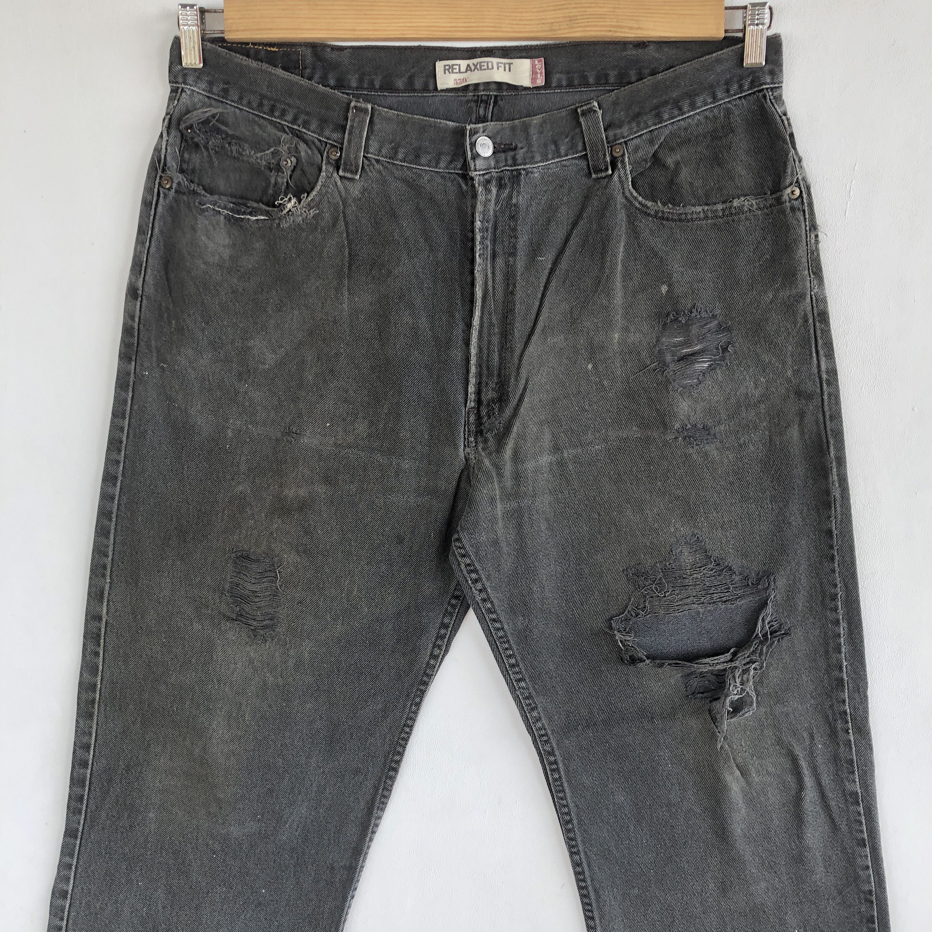 Levi's Distressed Levis 550 Jeans Super Black Levis 550 Denim Size US 32 / EU 48 - 3 Thumbnail