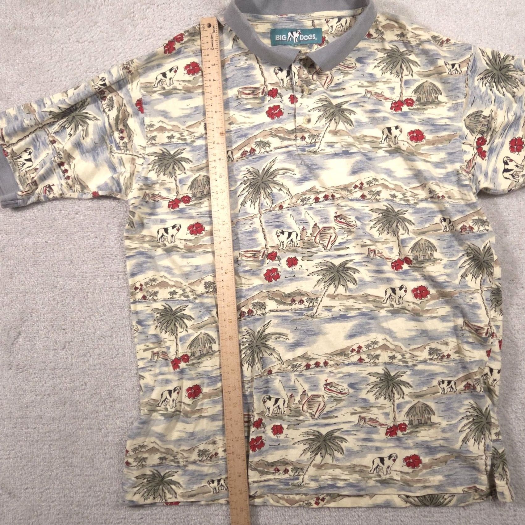 Big Dogs Big Dogs Polo Shirt Mens XL Tropical Island Dog Print Allover Cotton Casual Top Size US XL / EU 56 / 4 - 6 Thumbnail