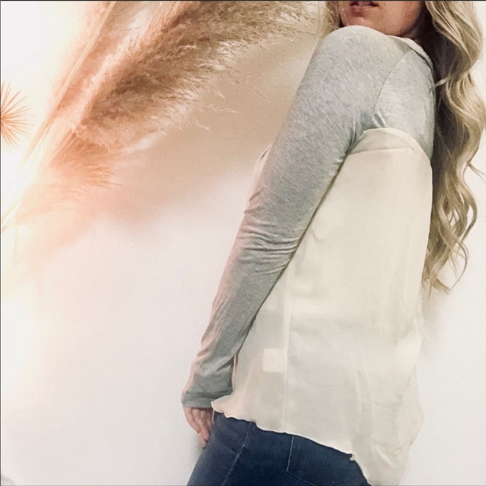 Anthropologie ANTHROPOLOGIE DOLAN White Grey Mix Media Top Shirt Blouse Size M / US 6-8 / IT 42-44 - 2 Thumbnail