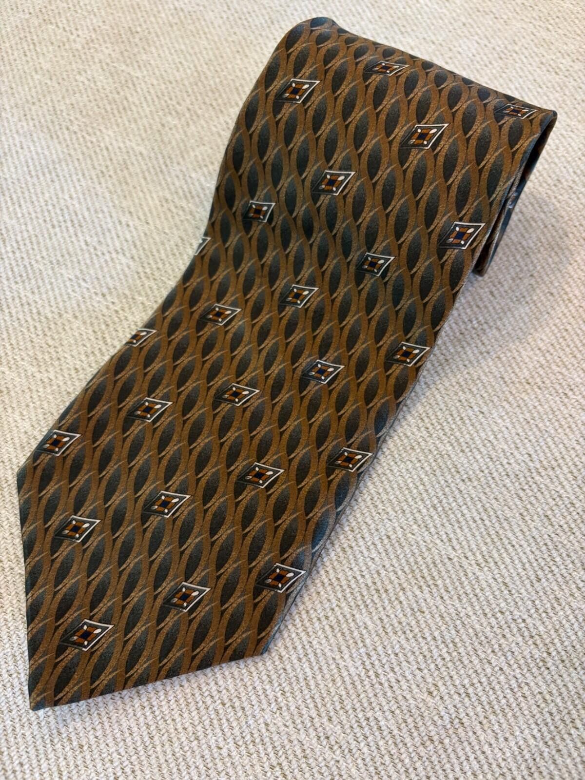 Carlo Palazzi Carlo Palazzi Couture Silk Tie Gold Charcoal Made in USA Vtg Size ONE SIZE - 1 Thumbnail
