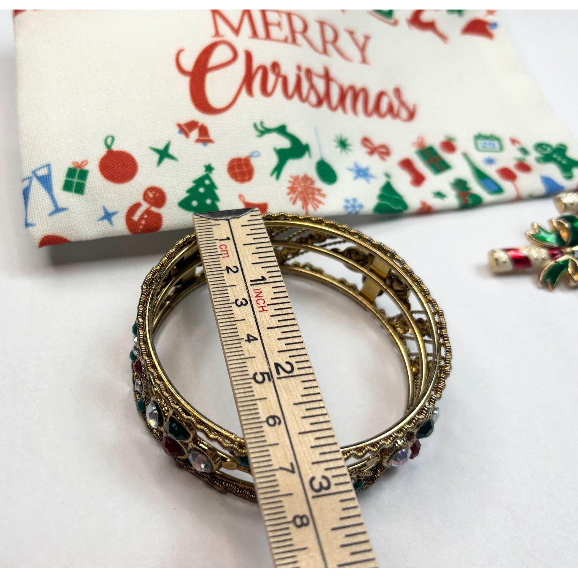 Other Merry Christmas Pouch W/Gold Bangles & Candy Cane Brooch Set Size ONE SIZE - 2 Thumbnail