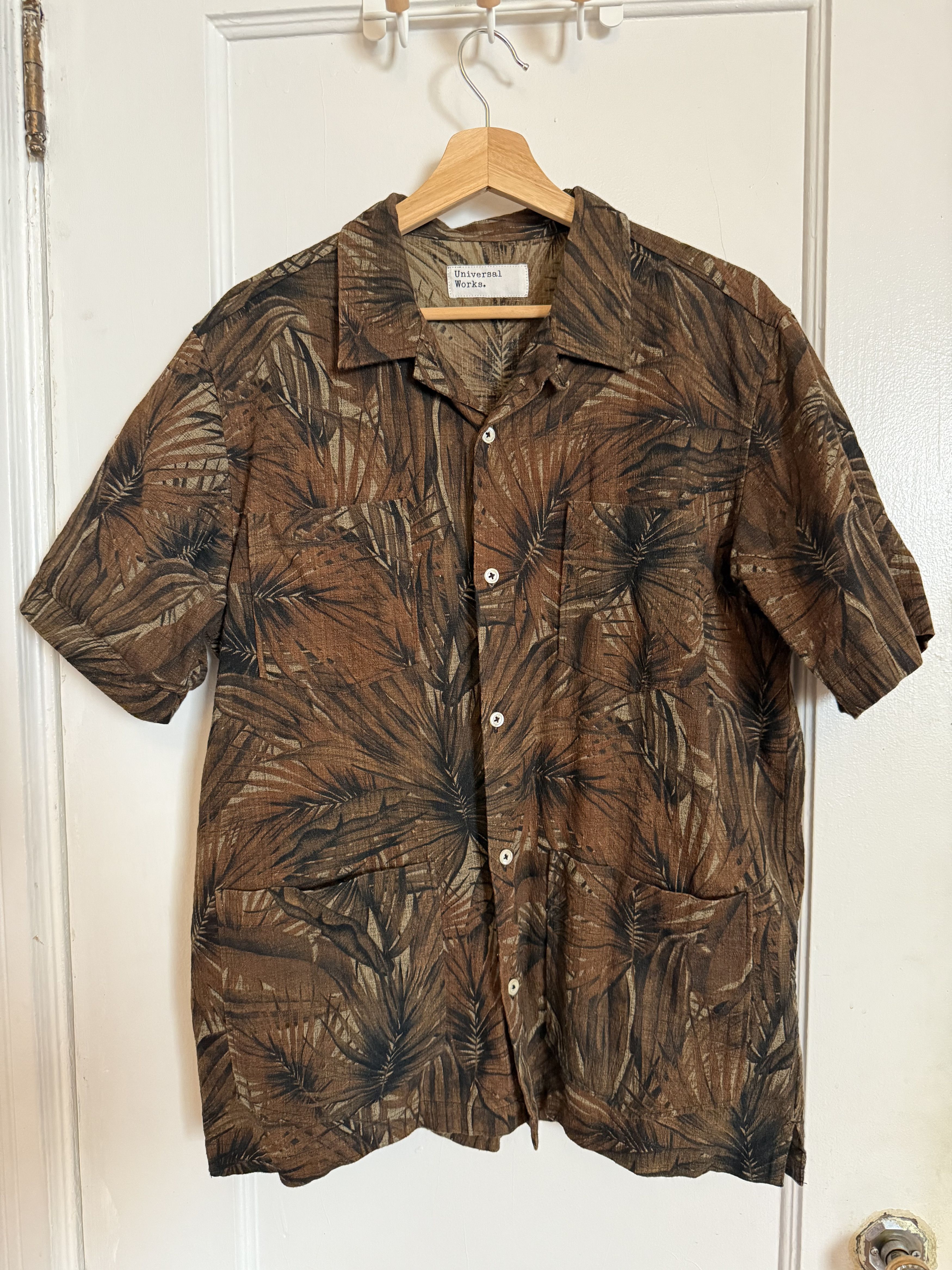 Universal Works Textured Cotton Camp Collar Shirt - Dark Tropical Size US L / EU 52-54 / 3 - 1 Thumbnail