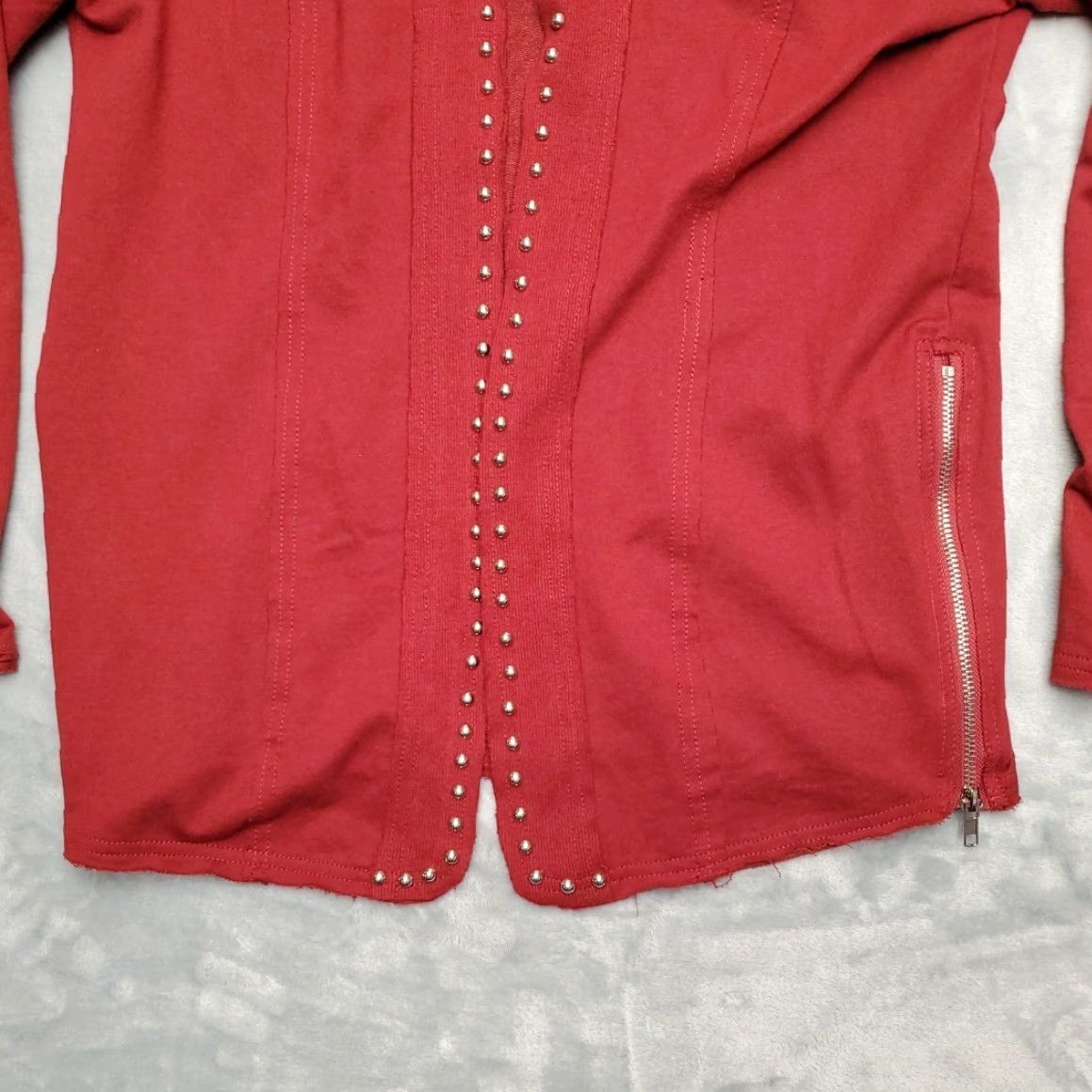 Vintage Vocal Apparel Jacket Women XL Red Studs Knit Zipper Moto Retro Classic Size XL / US 12-14 / IT 48-50 - 2 Thumbnail
