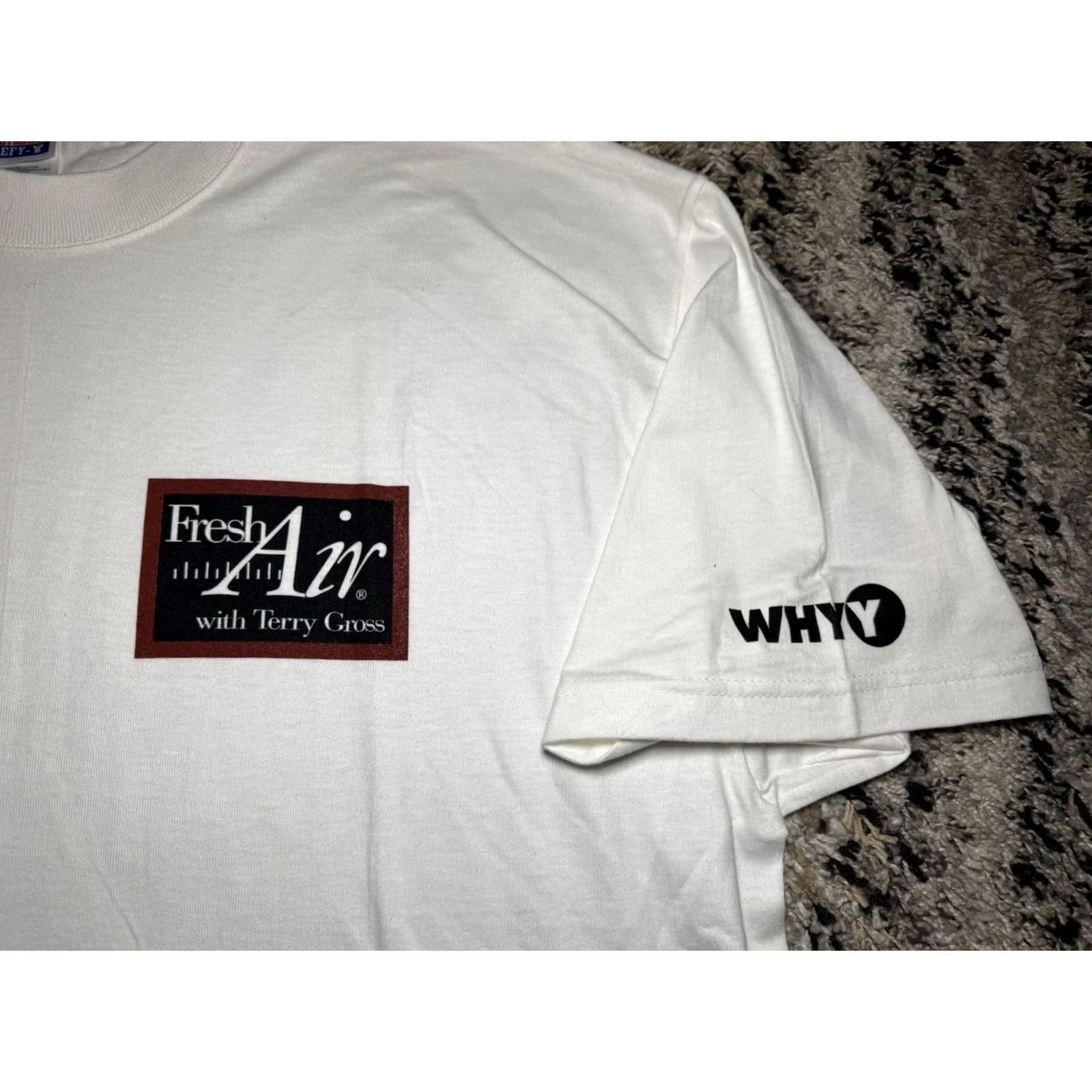 Hanes FRESH AIR NPR T-Shirt WHYY 90s Vintage Terry Gross WHYY Talk Radio News Unisex Adults XL White Cotton Hanes Graphic Print Short Sleeve Round Neck Reg Size US XL / EU 56 / 4 - 3 Thumbnail