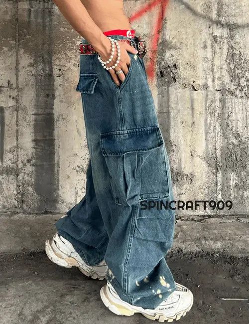 VIBE Cargo Baggy Stacked Flare Denim Jeans Size US 30 / EU 46 - 1 Thumbnail