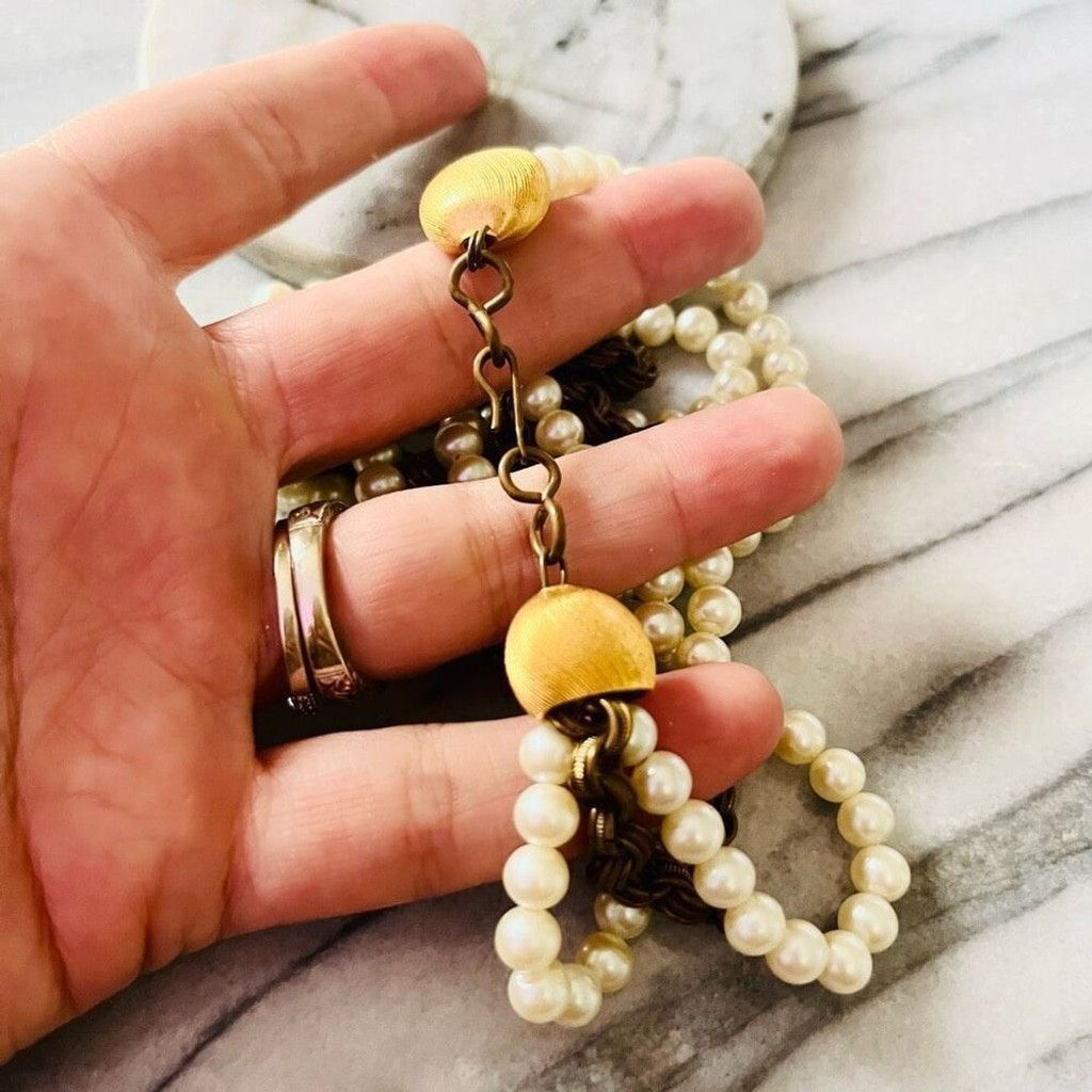 Vintage Vintage Pearl and Chain Layered Necklace Gold Toned Size ONE SIZE - 6 Thumbnail