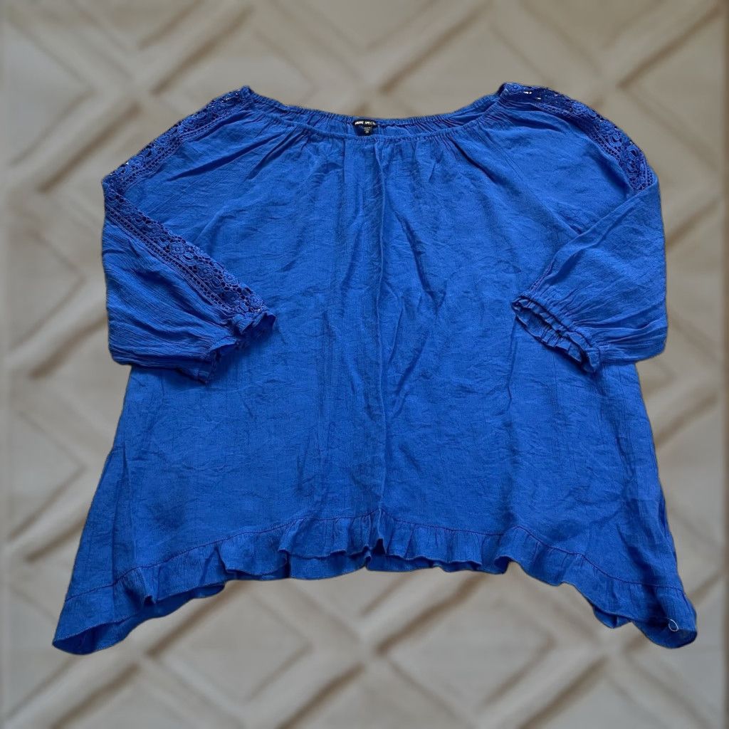 Nique Unique Spectrum Blouse Off the Shoulder Womens 2XL Royal Blue Knit 3/4 Sleeve Casual Shirt Top Lightweight Breathable Size XXL / US 16-18 / IT 52-54 - 1 Thumbnail