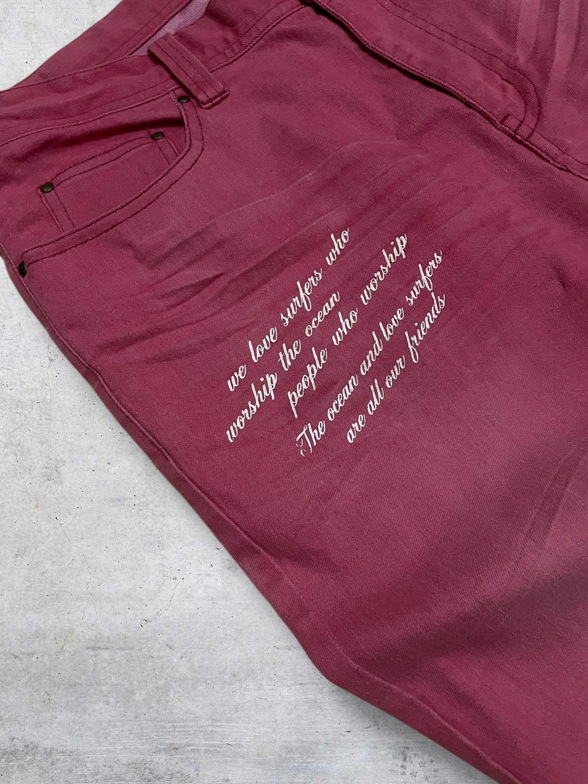Japanese Brand BEACH SOUND 1990S JAPAN DESIGNER ARTWORK POETIC POEM DENIM Size US 30 / EU 46 - 6 Thumbnail