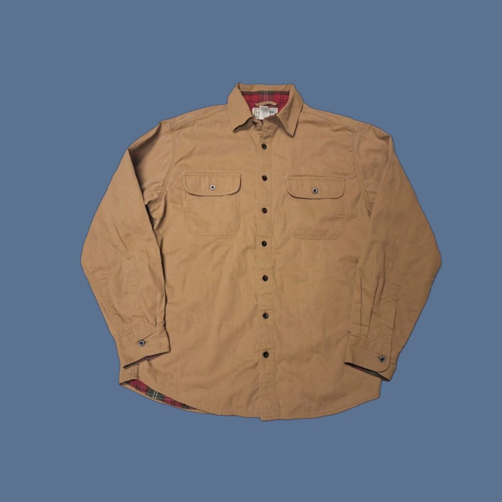 Vintage VINTAGE L.L.Bean Shirt Jacket Shacket M Button Tan Flannel Lined Cotton Twill Beige Canvas Workwear Mens Size US M / EU 48-50 / 2 - 1 Thumbnail