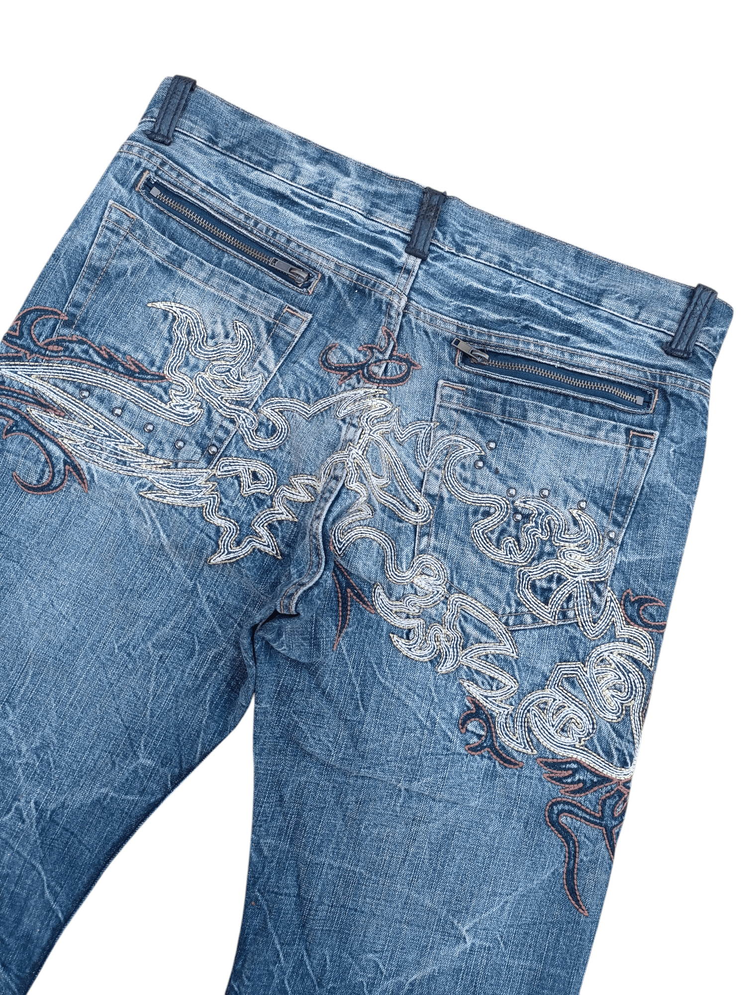 Japanese Brand × Tornado Mart RARE 💥 JAPANESE BRAND WHISKERS DISTRESSED EMBROIDERY DENIM Size US 34 / EU 50 - 1 Thumbnail