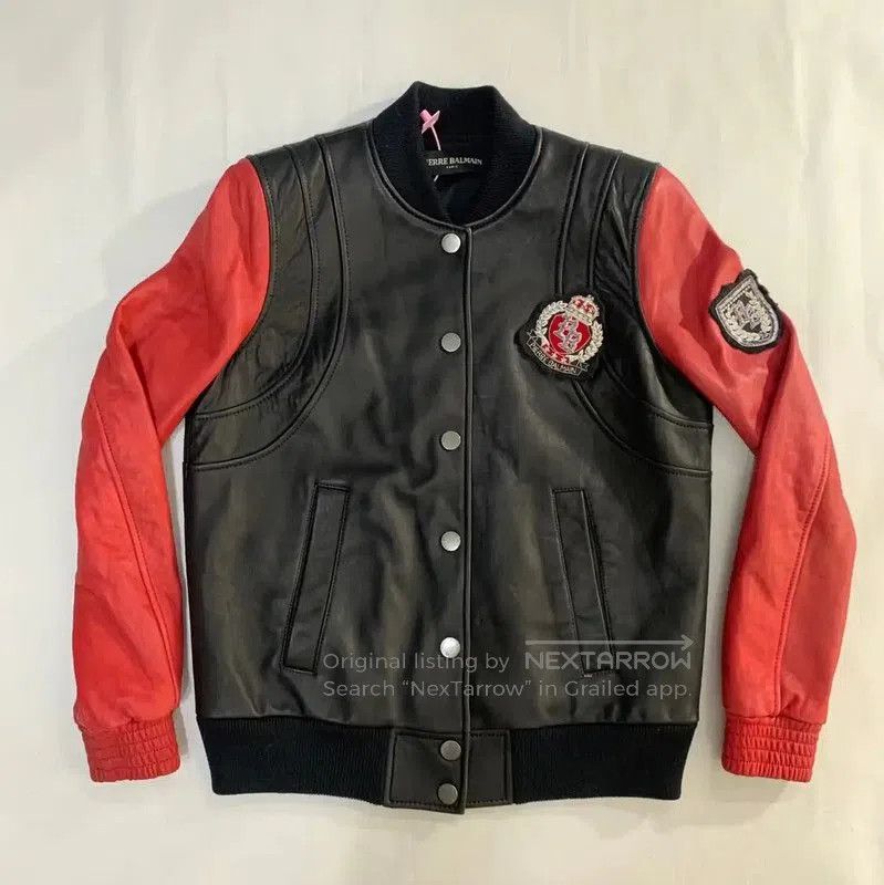 Balmain Balmain Black Leather Jacket with Red Sleeves . Size US M / EU 48-50 / 2 - 1 Thumbnail