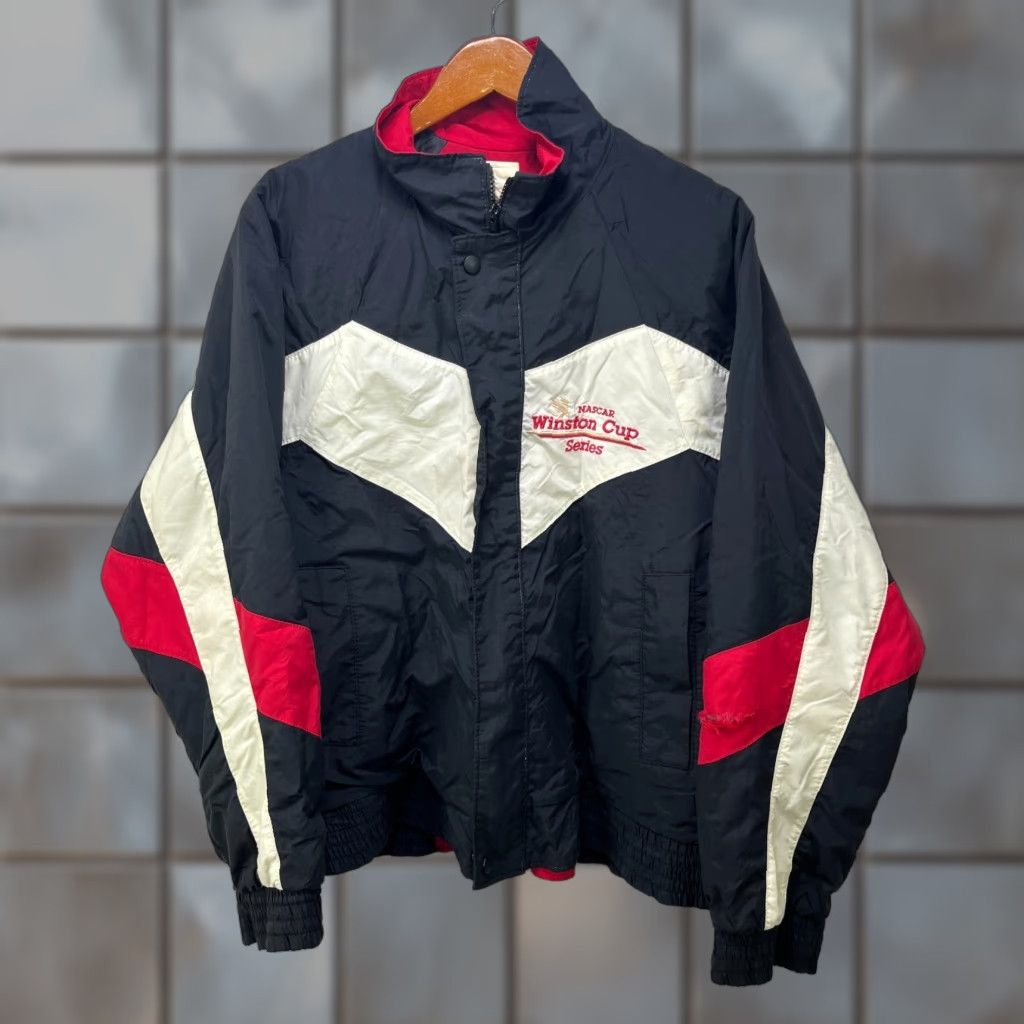 VINTAGE NASCAR Winston Cup Racing Jacket M Black Windbreaker Casual Mens 90s Logo Lightweight Nylon Zip Mid-Length Jacket