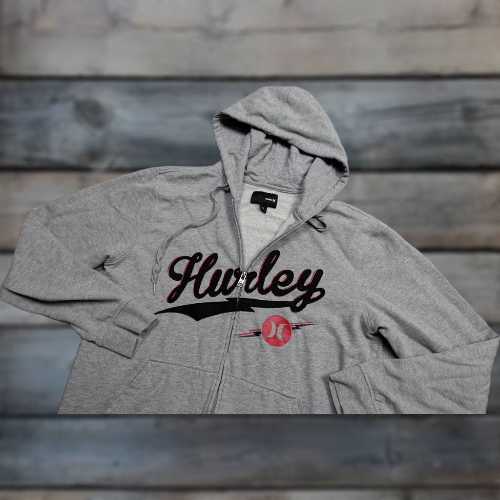 Hurley VINTAGE Hurley Hoodie Mens Large Gray Full Zip Script Logo Sweatshirt Skate Surf Size US L / EU 52-54 / 3 - 1 Thumbnail