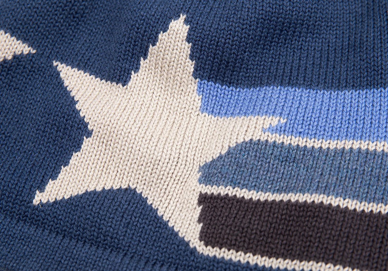 Armani Cotton Rayon Star Jacquard Beanie in Blue Beige Size ONE SIZE - 6 Thumbnail