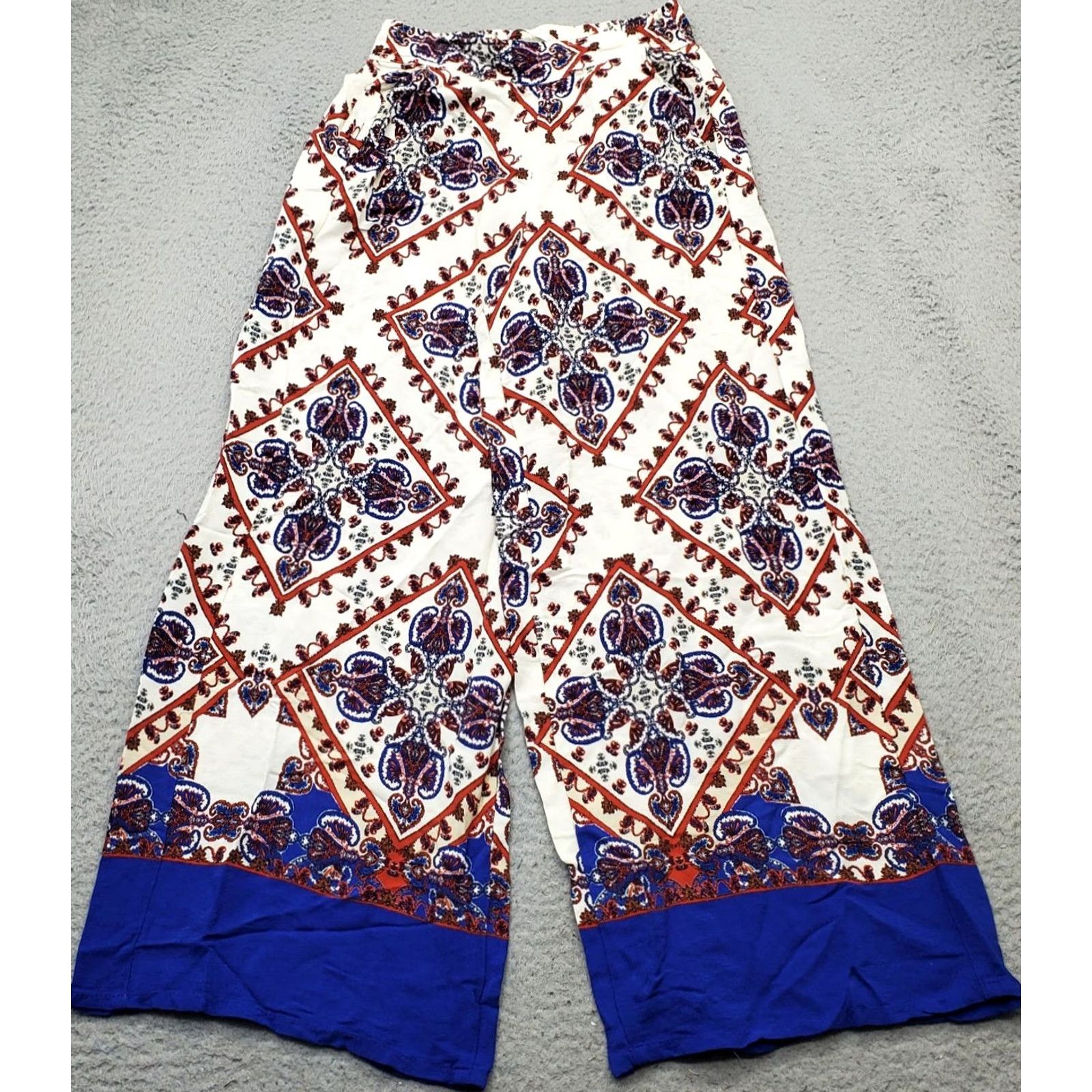 Zara Zara Womens XS Multi Geometric Palazzo Pants Elastic Waistband Pull On Geometric Pattern Wide-Leg Pants, Casual Size 26" / US 2 / IT 38 - 2 Thumbnail