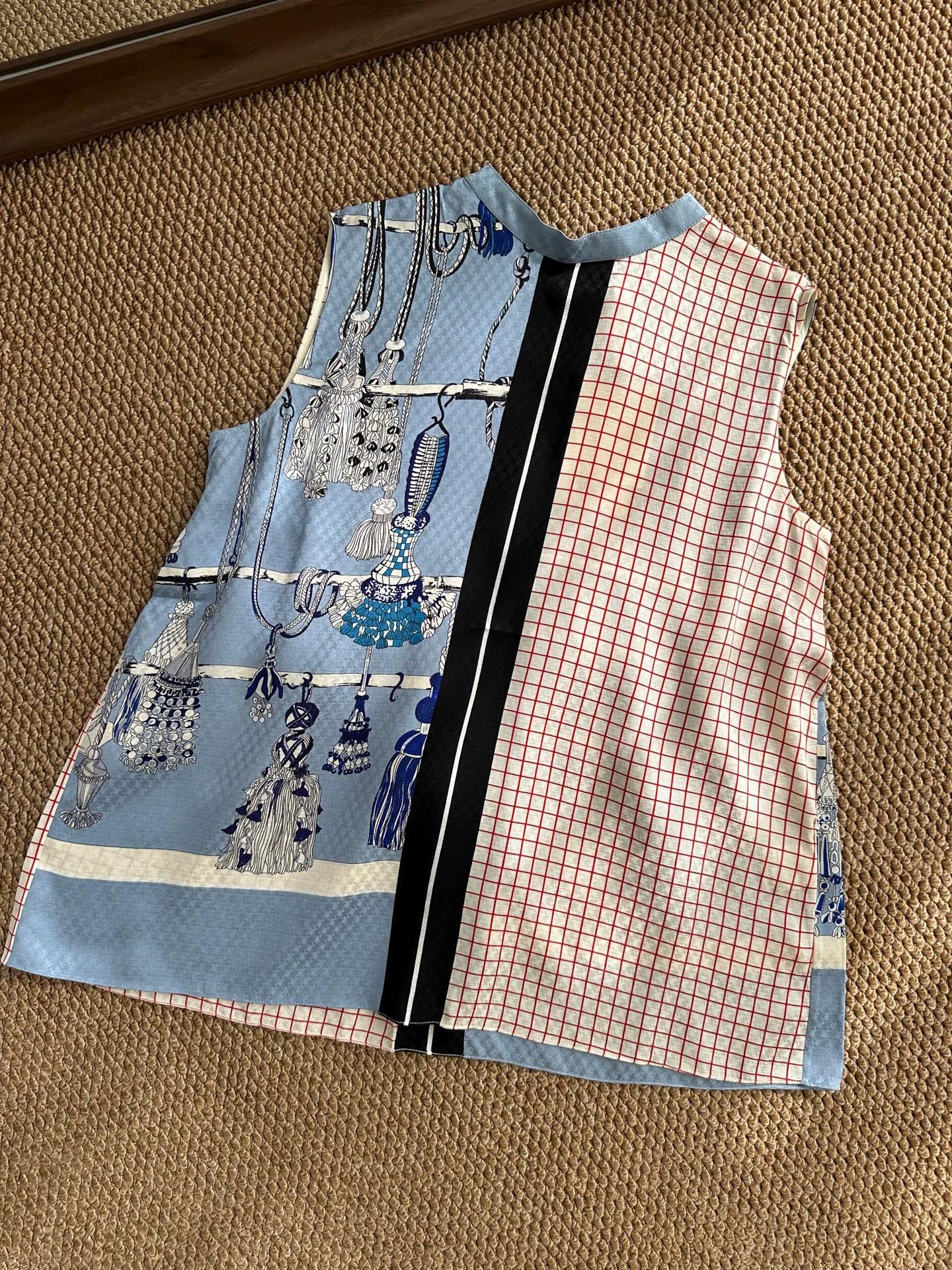 Hermes HERMES Womens Sleeveless Blue/White Silk Top Size S / US 4 / IT 40 - 2 Thumbnail