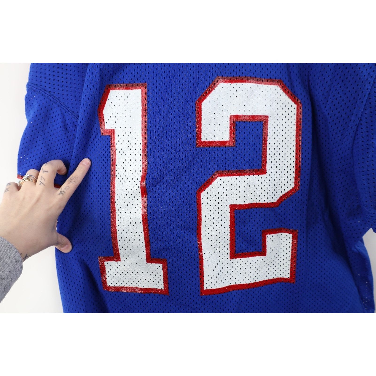 Vintage Vintage Sand Knit Game Issue Jim Kelly Buffalo Bills Jersey Size US XL / EU 56 / 4 - 12 Thumbnail