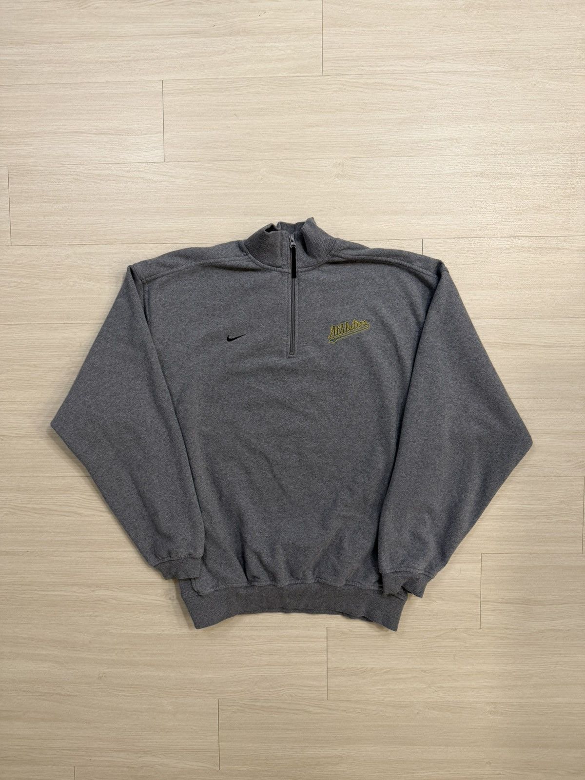 Nike Nike Grey Oakland Athletics Quarter Zip Pullover Sweater Size US XL / EU 56 / 4 - 1 Thumbnail