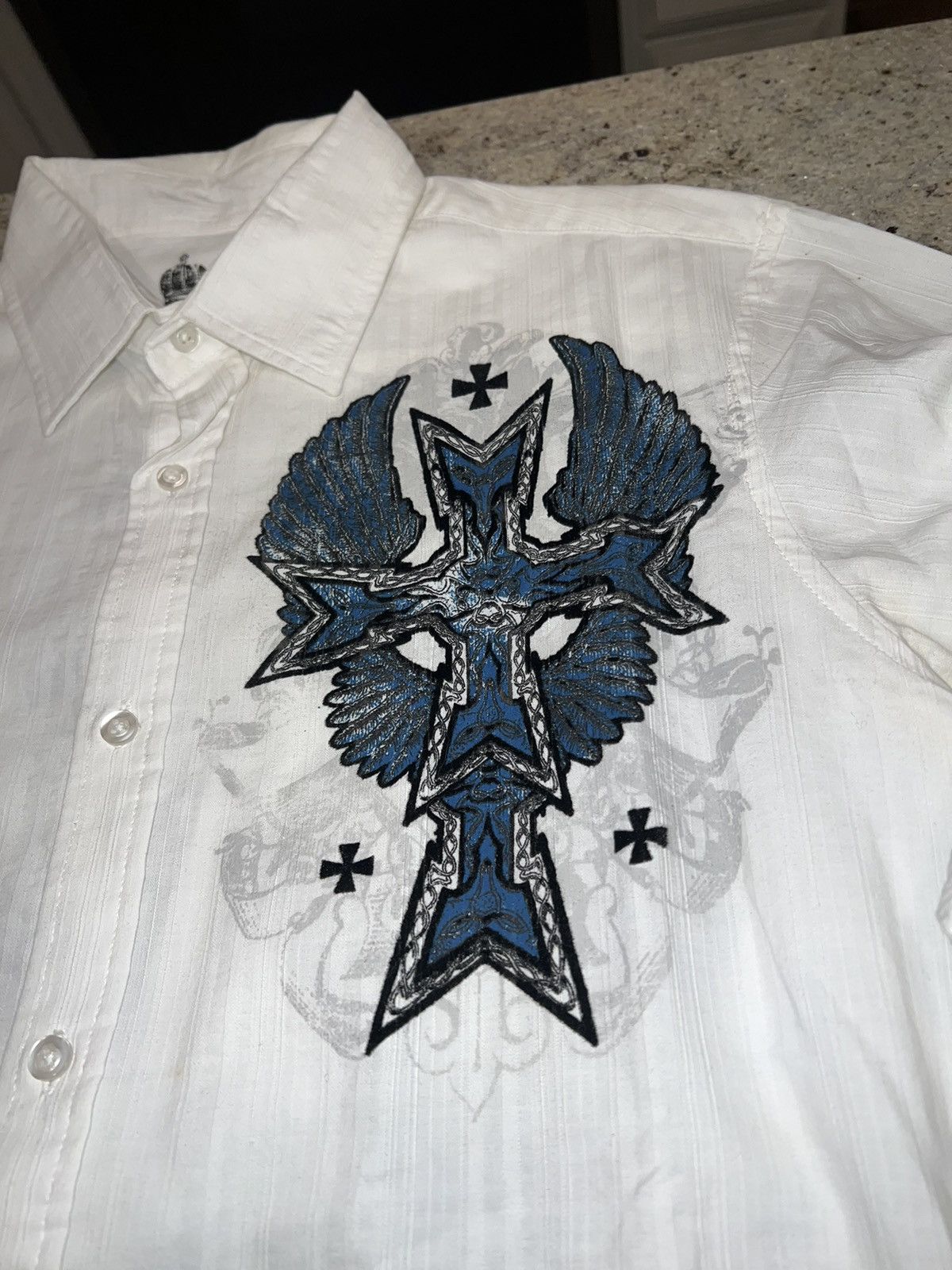 Helix Helix Y2K Cross Wings White Button Up Shirt Size Mens Large Size US L / EU 52-54 / 3 - 4 Thumbnail