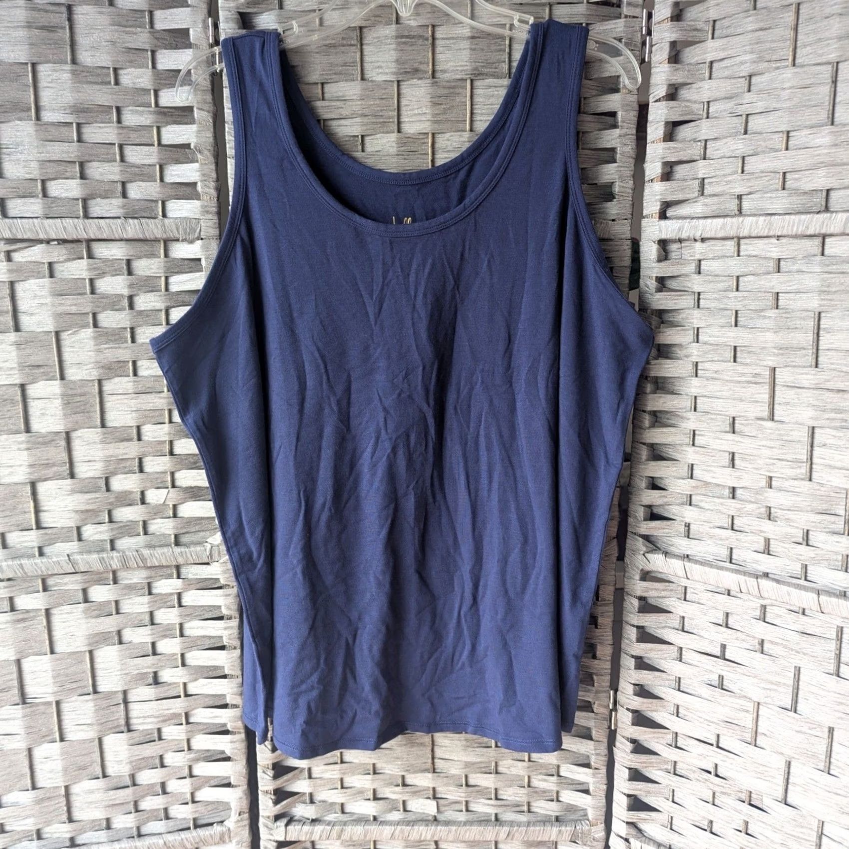 Vintage Belle by Kim Gravel Tank Top Navy Blue Pima Cotton Modal Sz 1X Basics Essential Tank Women's Plus Size Navy Blue Casual Sleeveless Scoop Neck 1X Size XL / US 12-14 / IT 48-50 - 2 Thumbnail