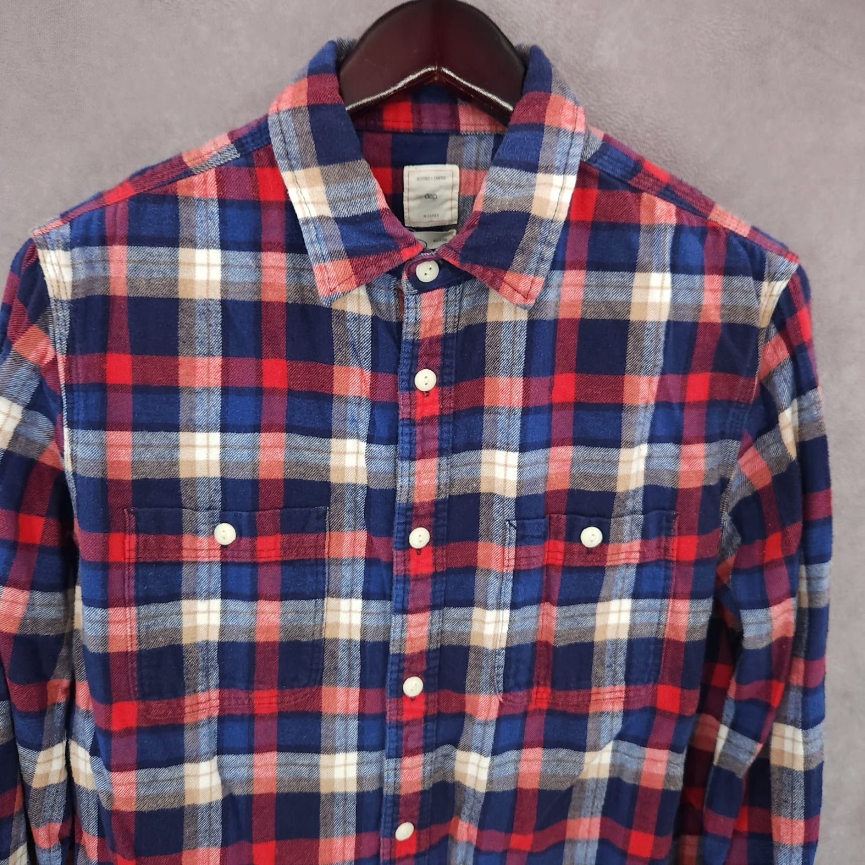 Gap Gap Shirt Mens Medium Red Blue Plaid Button Up Long Sleeve Cotton Size US M / EU 48-50 / 2 - 3 Thumbnail