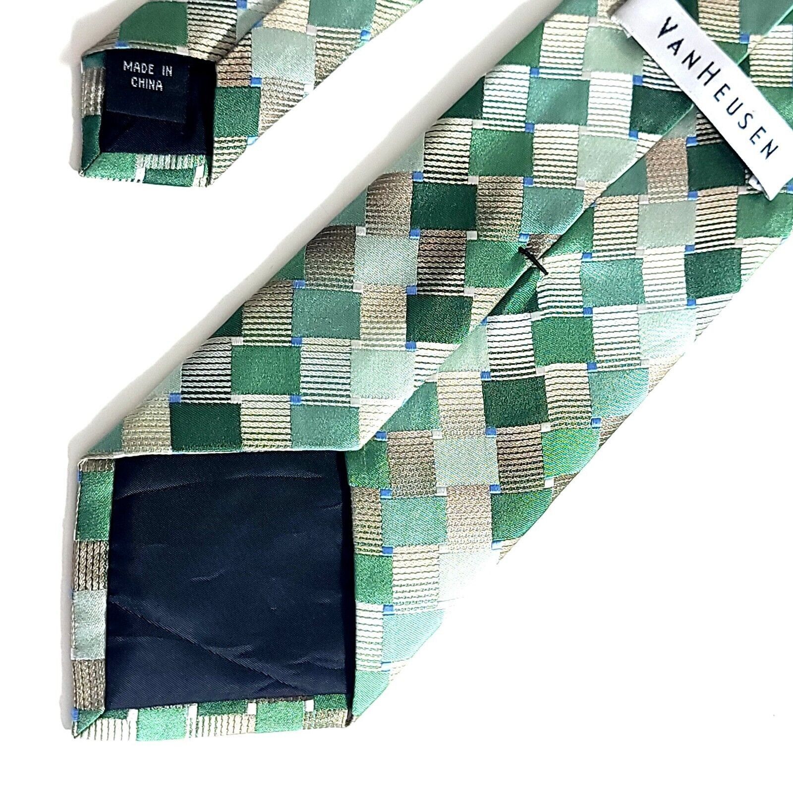 Van Heusen Van Heusen Green Tan Abstract Geometric Woven Silk Tie Size ONE SIZE - 6 Thumbnail
