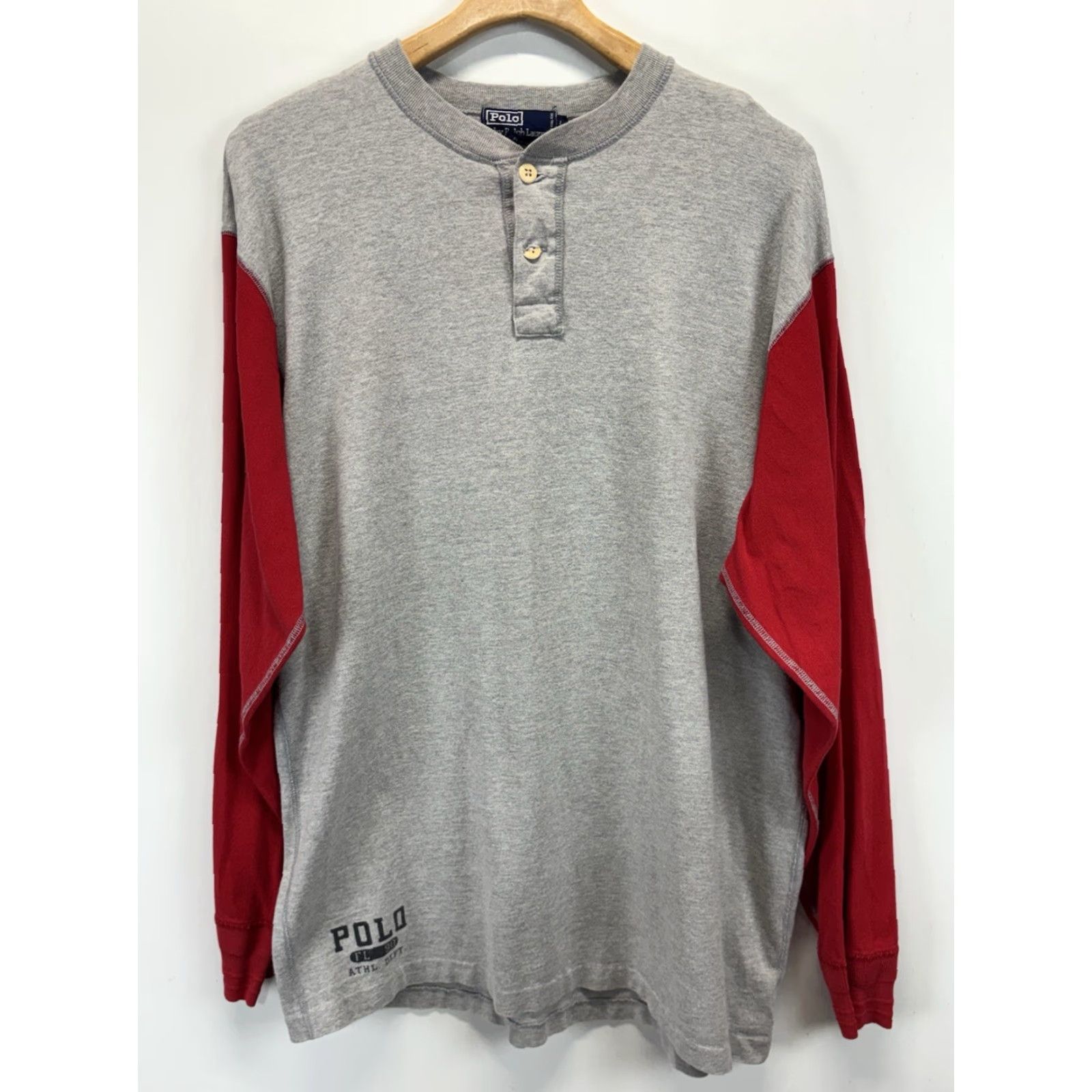 Polo Ralph Lauren VINTAGE Polo Ralph Lauren Henley Shirt Large Men’s Gray Raglan Sleeves 90s Mens Size US L / EU 52-54 / 3 - 2 Thumbnail