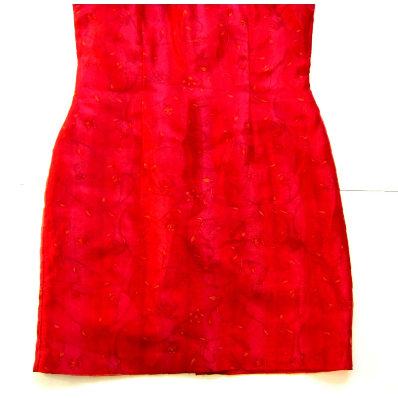 Vintage VINTAGE John Roberts Red Yellow Floral Satin Sleeveless Straight Tunic Tank Dress 10 Size L / US 10 / IT 46 - 5 Thumbnail
